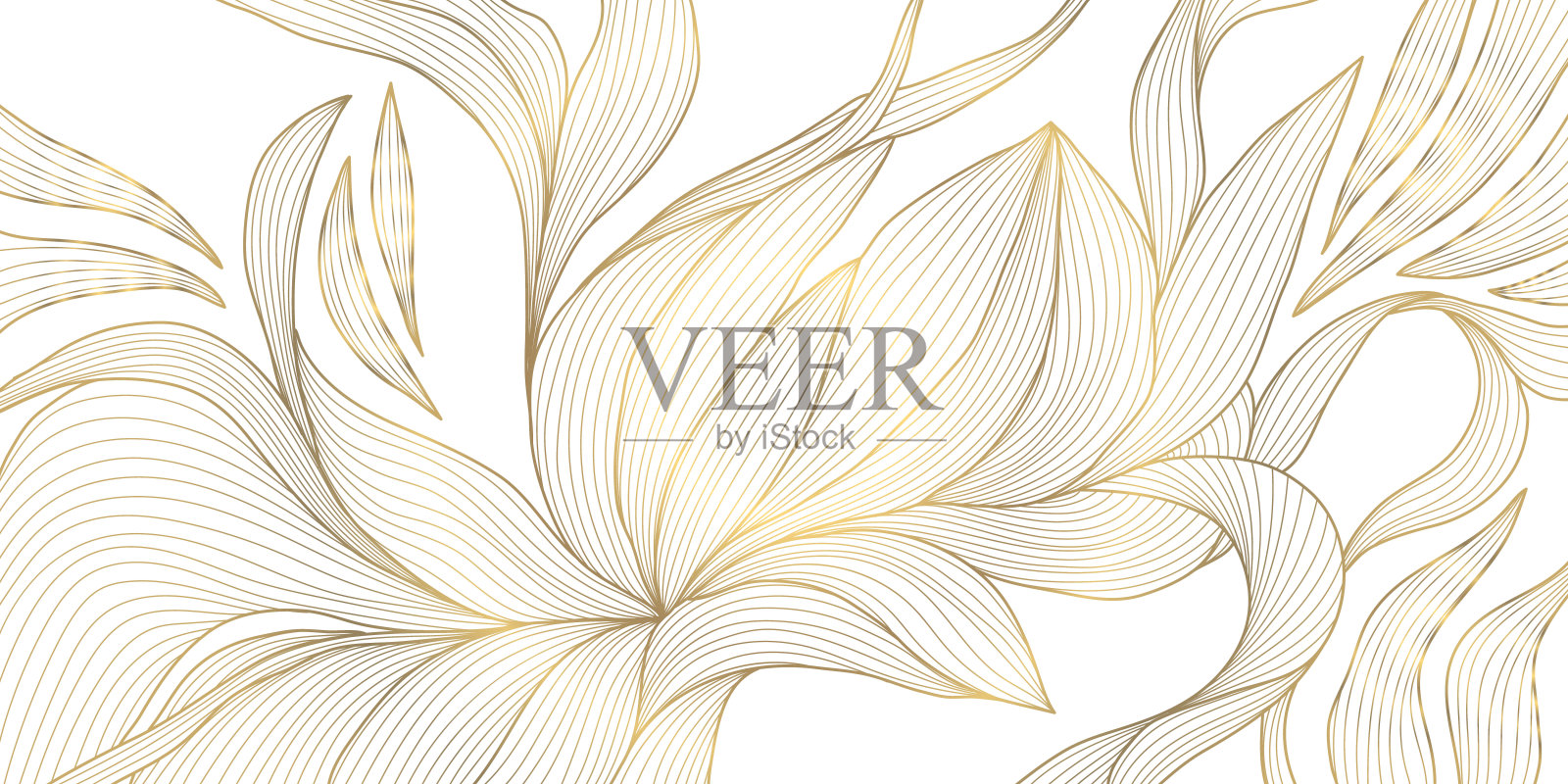 矢量金箔图案。花卉豪华壁纸，装饰艺术植物插图。棕榈热带装饰，优质异国情调线横幅，日本优雅的边框插画图片素材