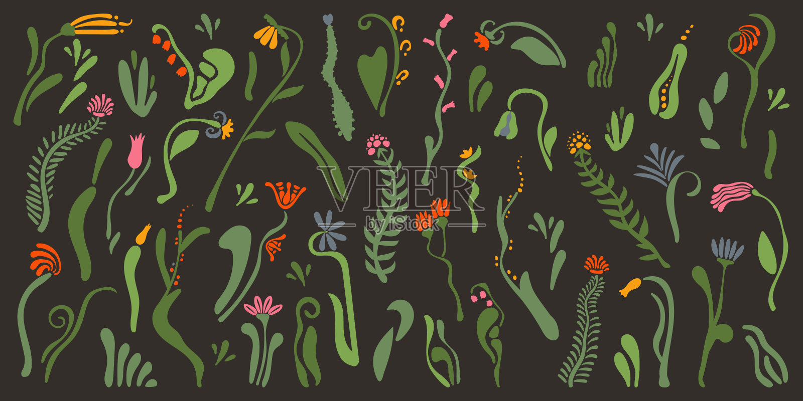 抽象精致花式花朵，植物自然图案插画图片素材