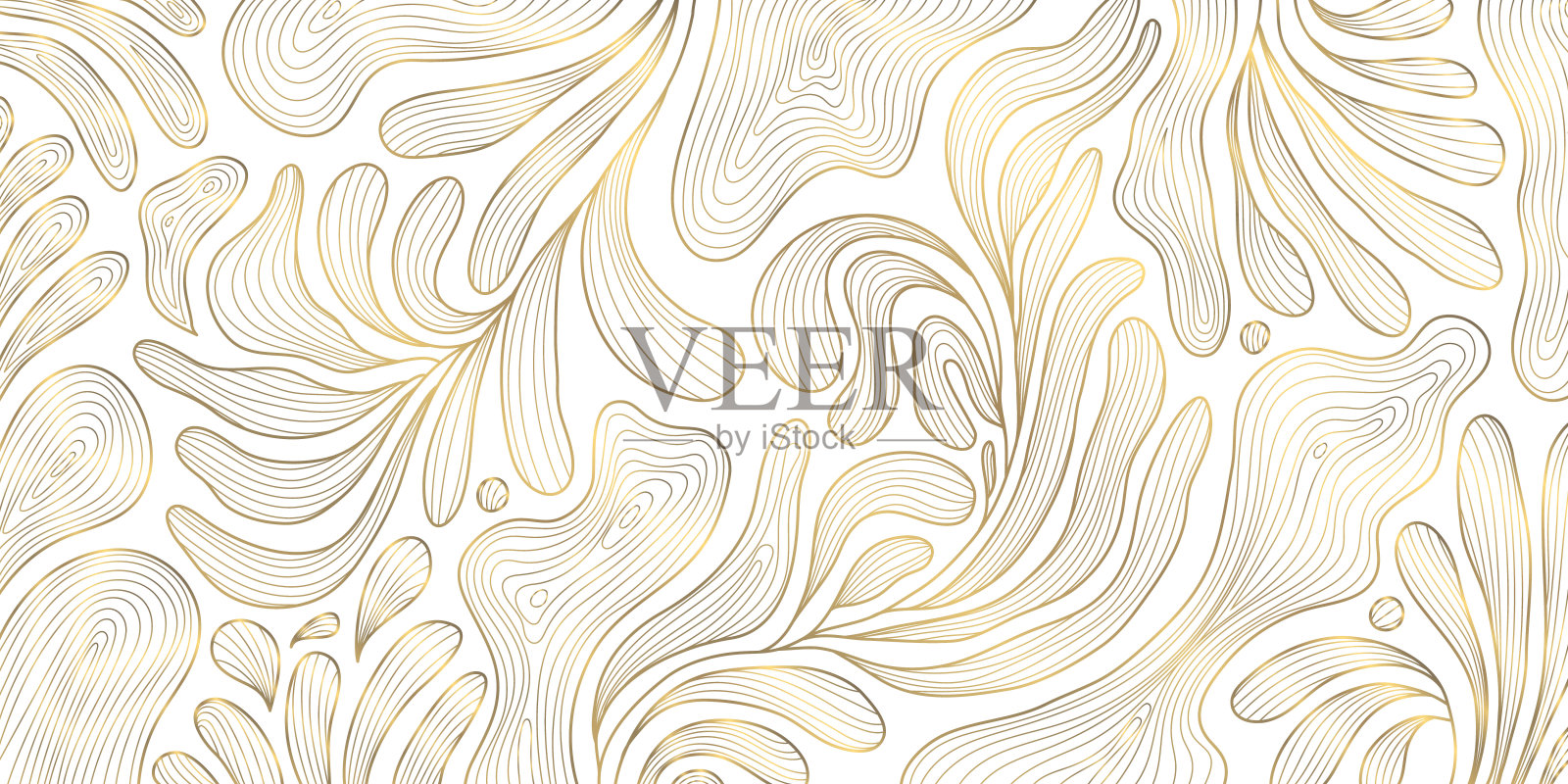 矢量艺术装饰线模式。金色的叶子抽象的背景，花式的自然点缀，植物花的质感。新潮印花，复古丛林插画插画图片素材