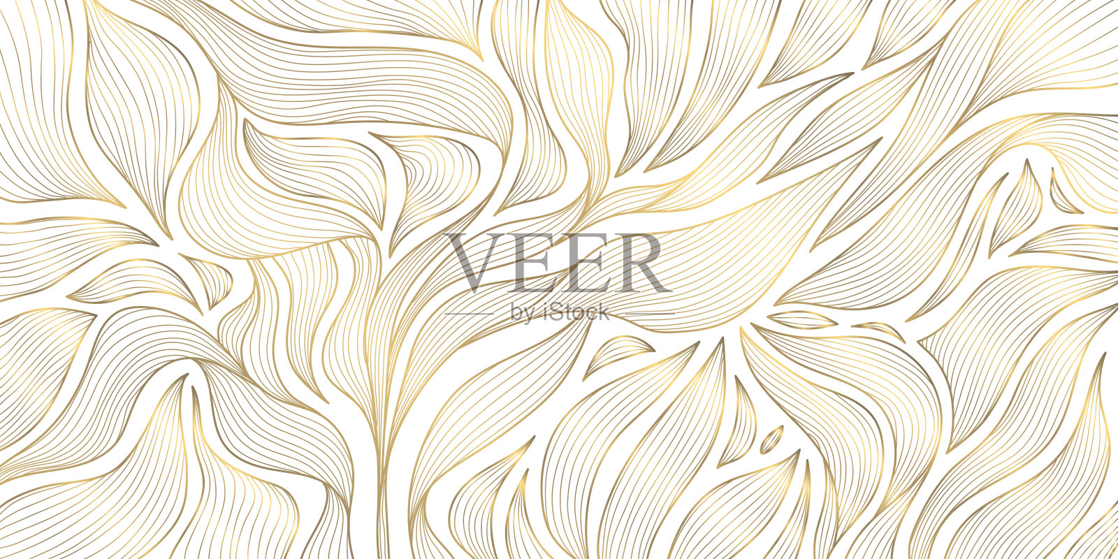 矢量艺术装饰线模式。金色的叶子抽象的背景，花式的自然点缀，植物花的质感。新潮印花，复古丛林插画插画图片素材