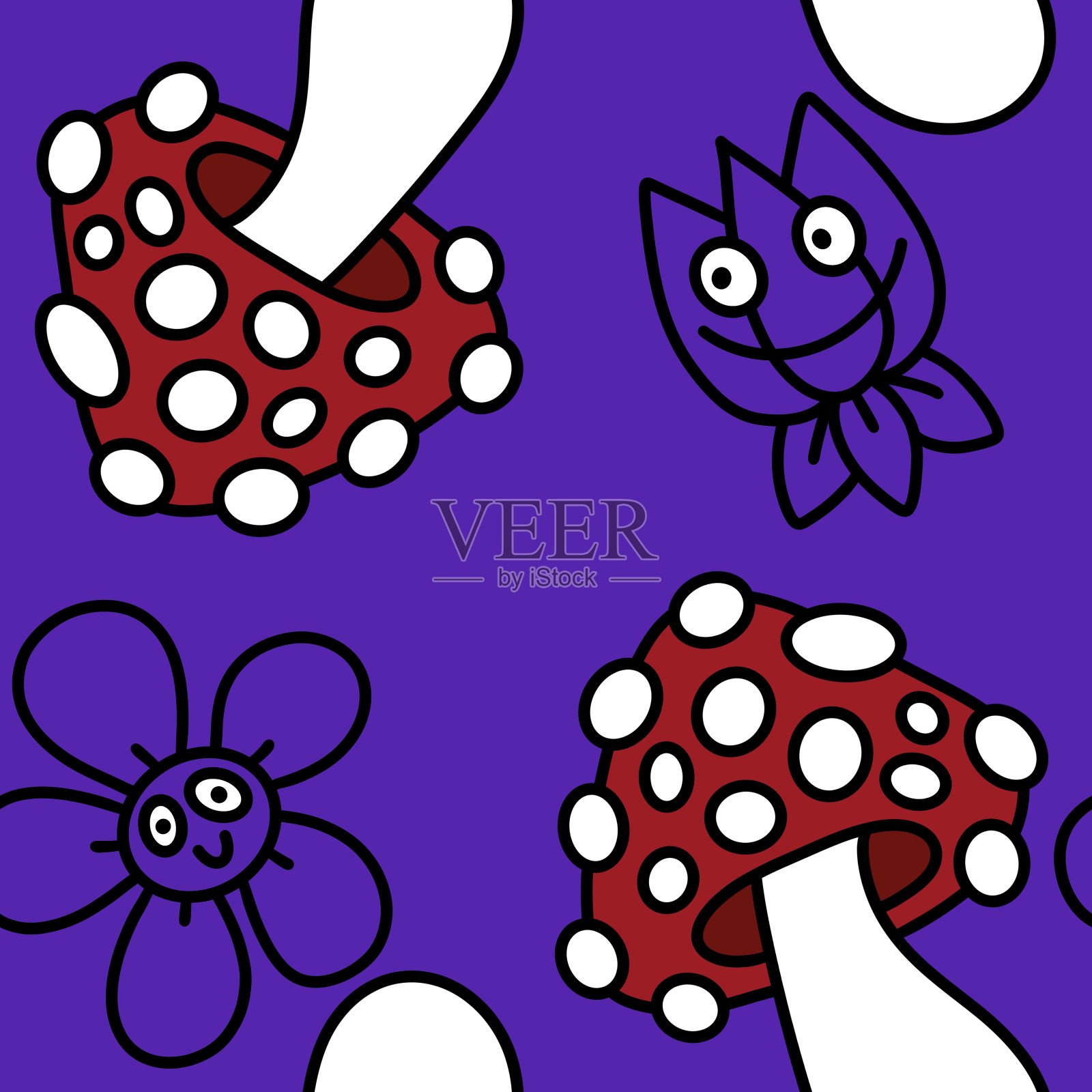 蘑菇无缝图案用于包装纸和织物及包装插画图片素材