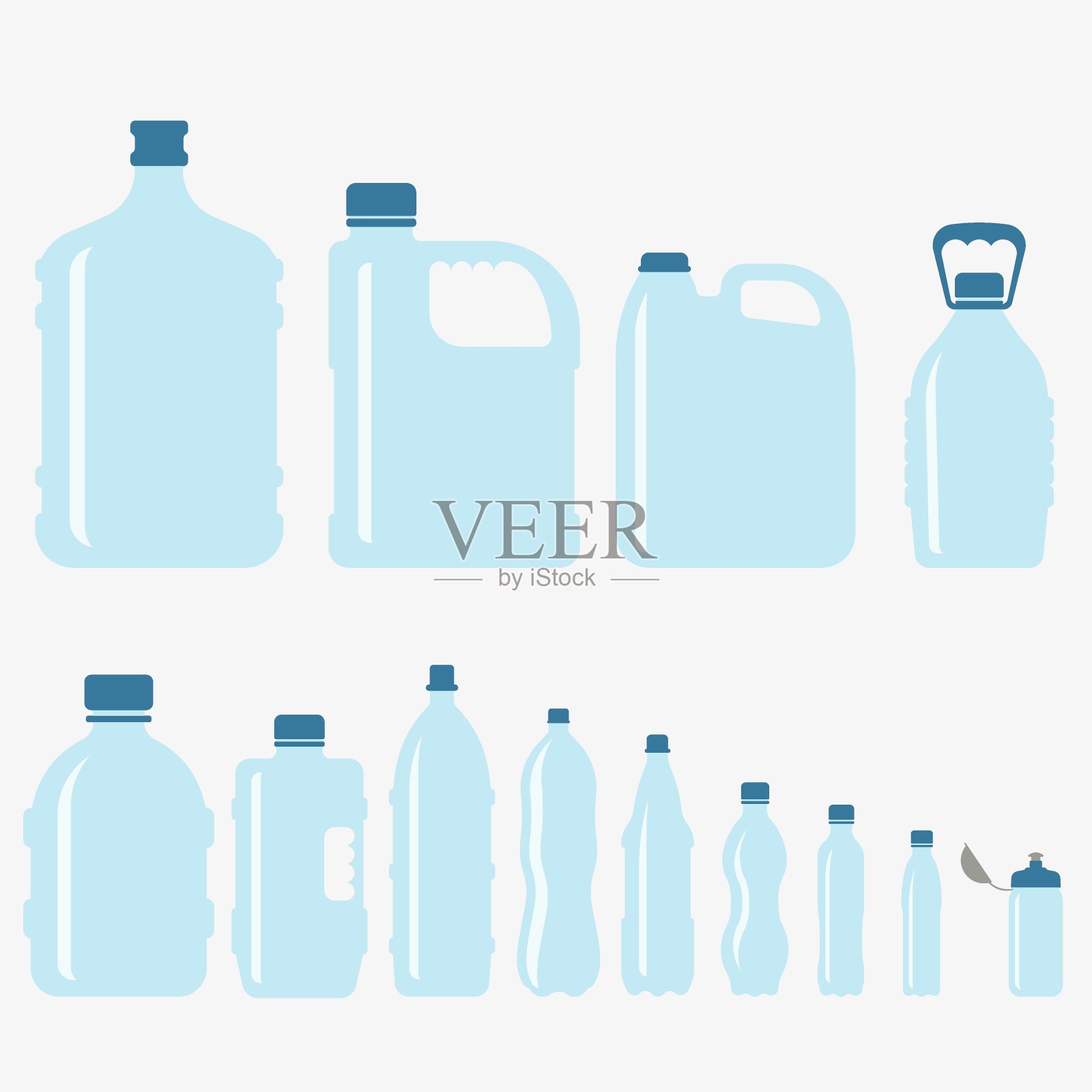 大大小小的水瓶。矢量集的水瓶孤立的白色背景。水瓶。插画图片素材