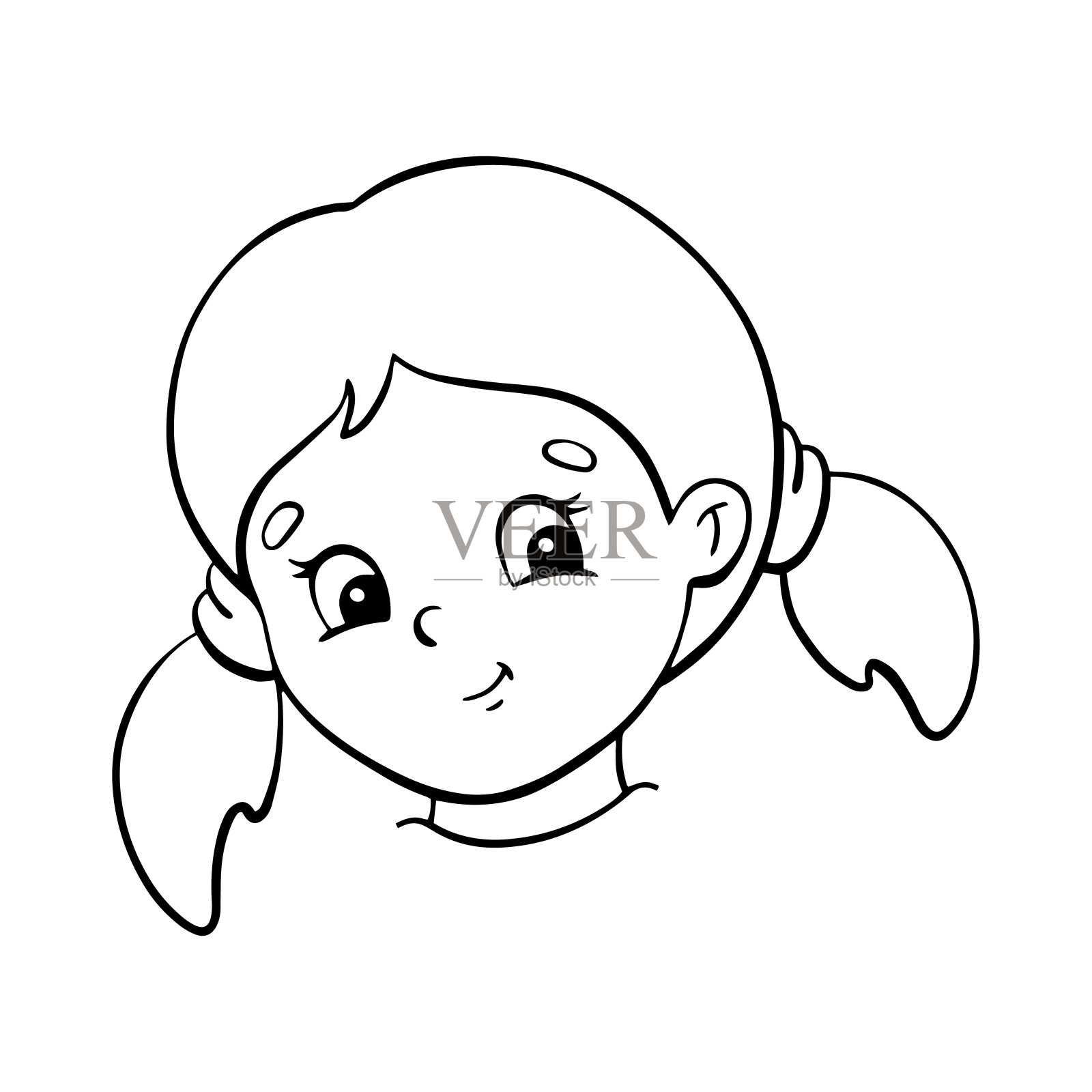 可爱的小女孩。儿童涂色页。数字印章。卡通人物。矢量插图隔离在白色背景上。插画图片素材