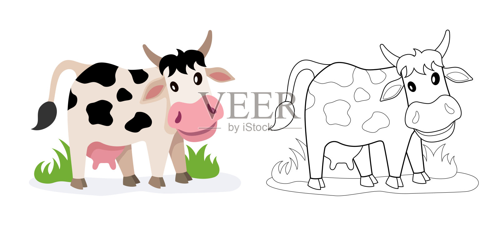 快乐的奶牛。儿童涂色书。插画图片素材