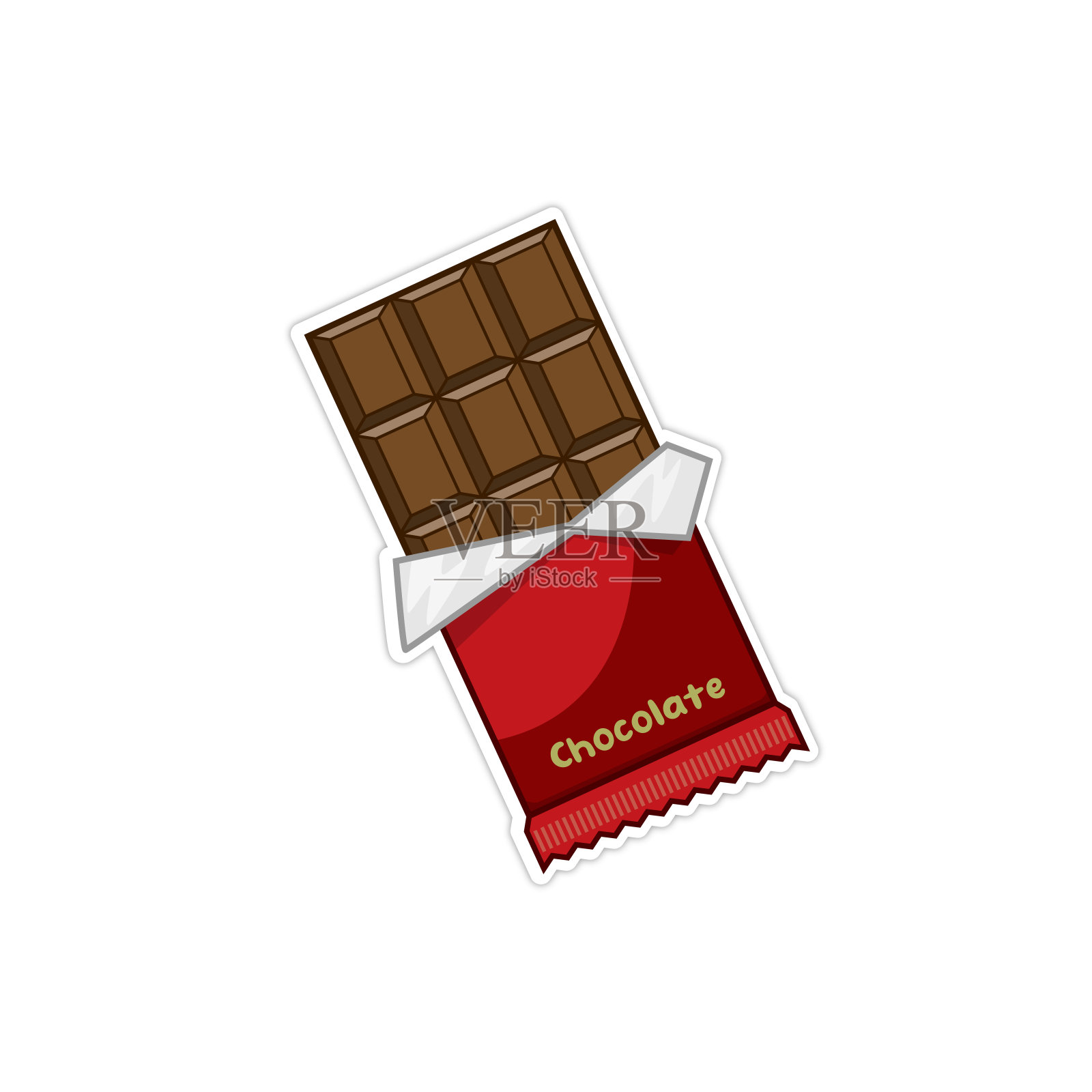 矢量插图的巧克力棒部分包裹在红色箔。插画图片素材
