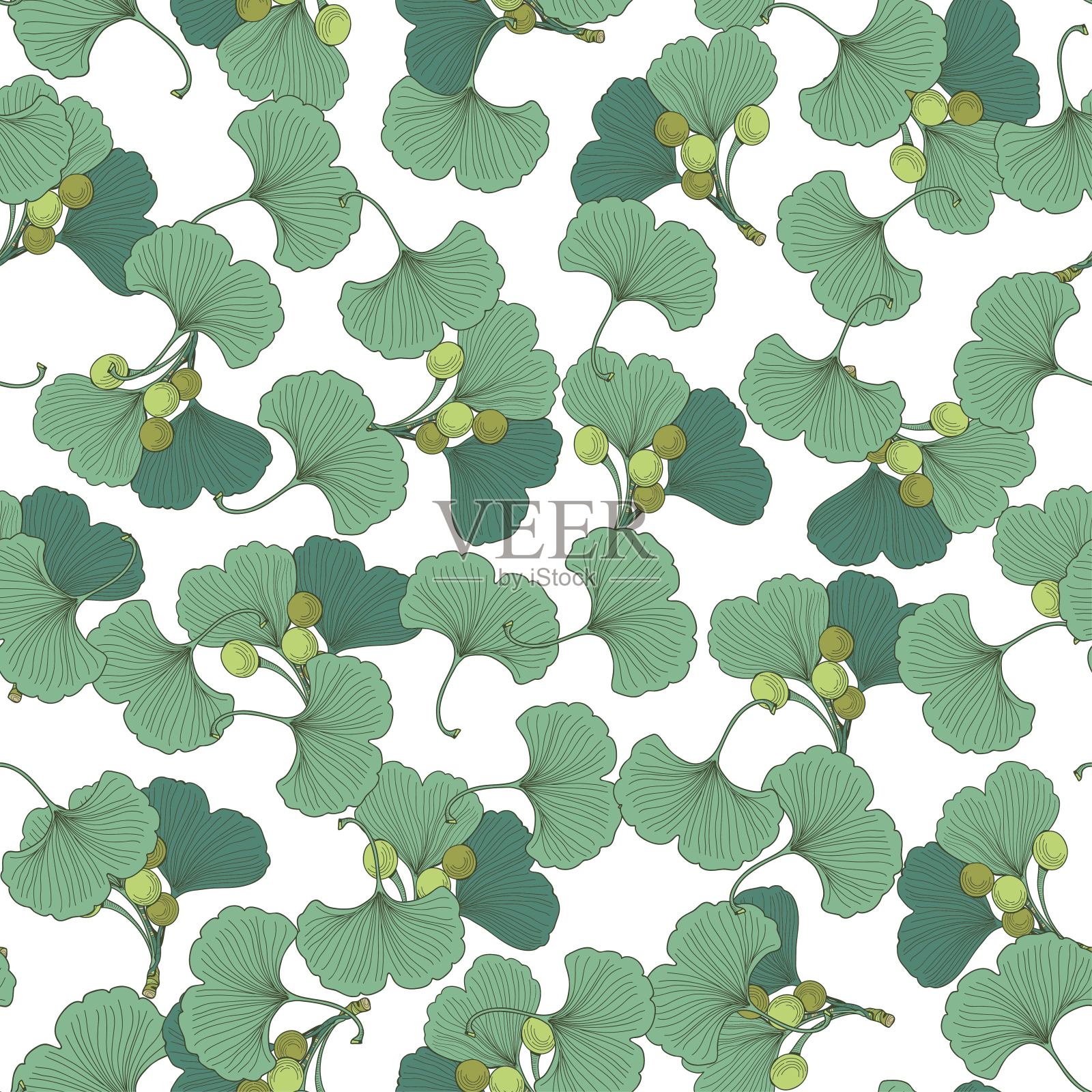 无缝图案与银杏叶。矢量植物纹理。插画图片素材