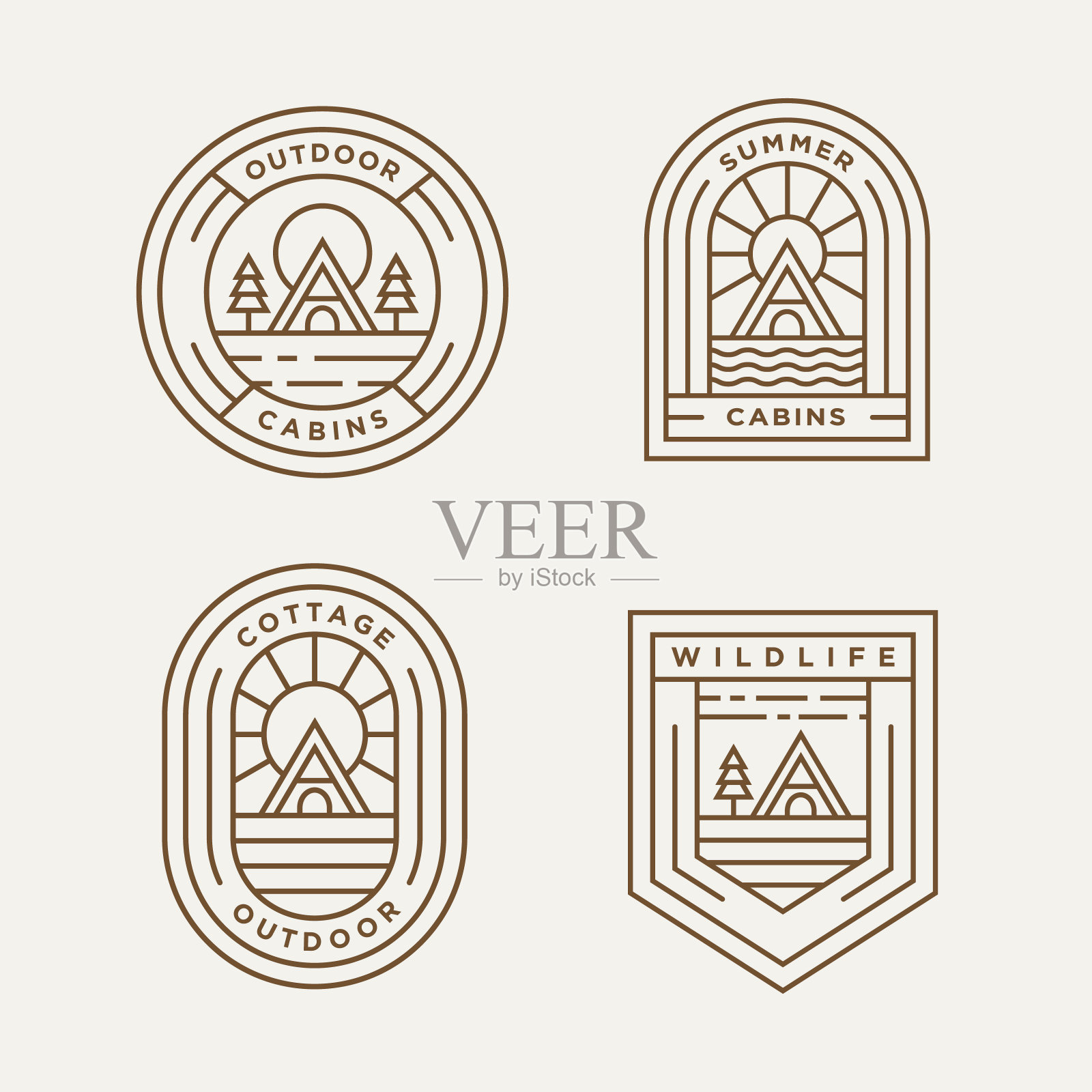 一套小屋和小屋极简主义的标志设计插画图片素材