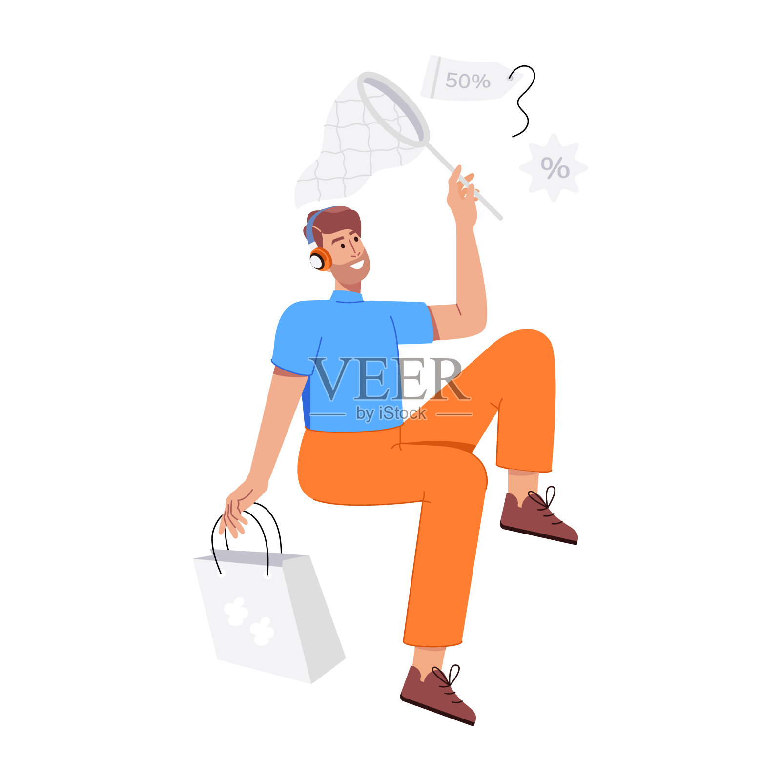 获得折扣插图设计的平面风格插画图片素材