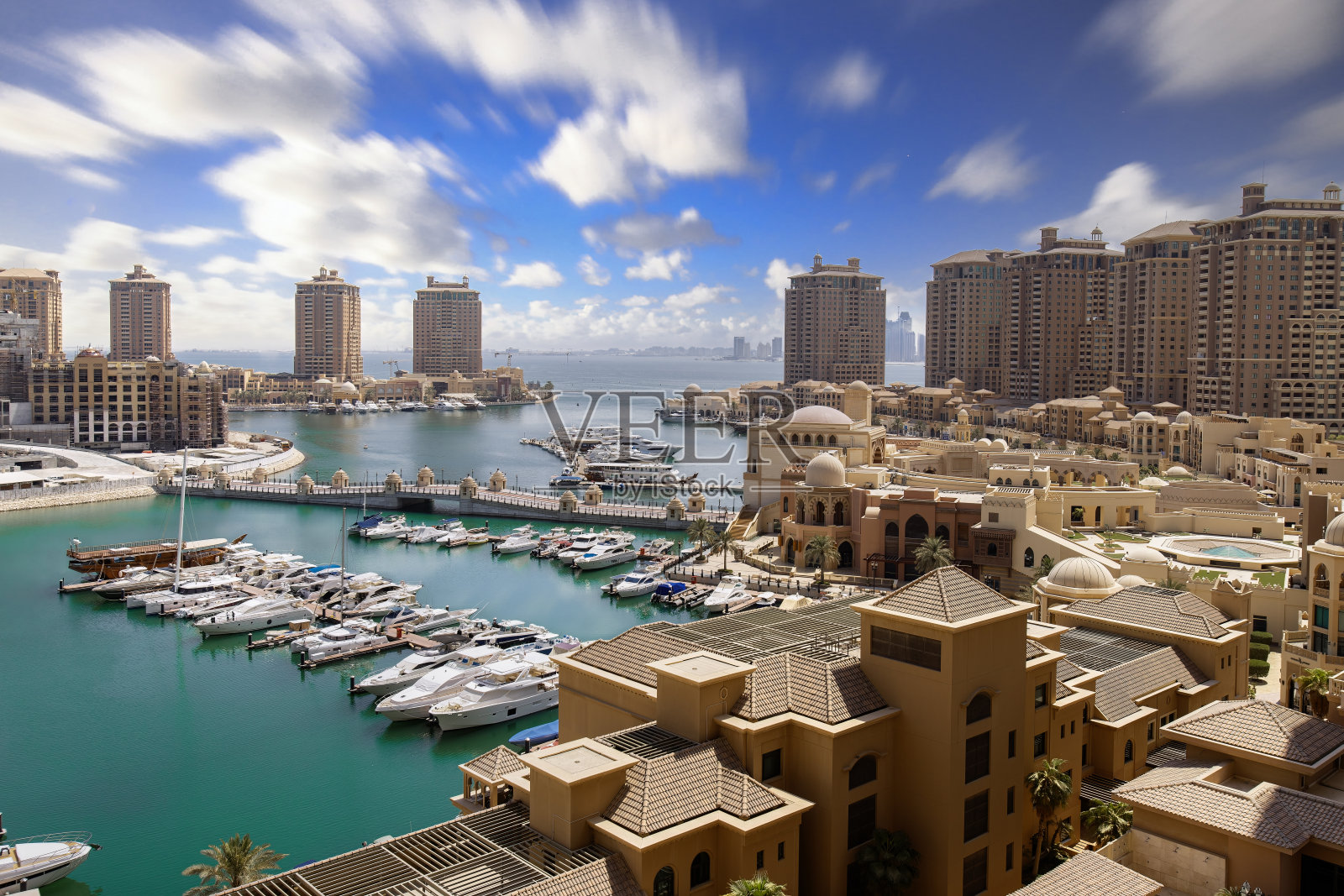 卡塔尔港阿拉伯的鸟瞰图照片摄影图片