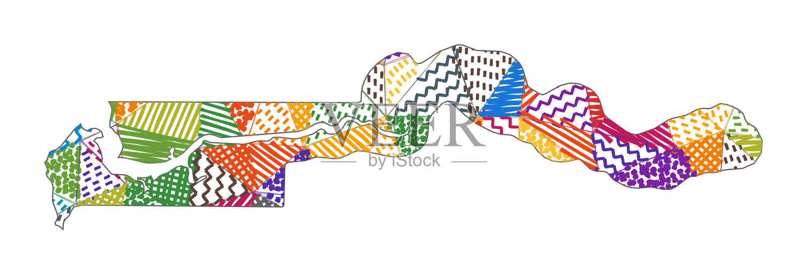 冈比亚儿童风格地图。冈比亚形状的手绘多边形。矢量插图。插画图片素材