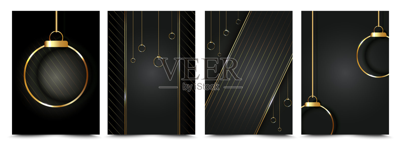 豪华卡设计模板集合与文本的复制空间。金色的球和金色的线在黑暗的背景。设计矢量插图的封面，印刷，海报，背景，壁纸。插画图片素材