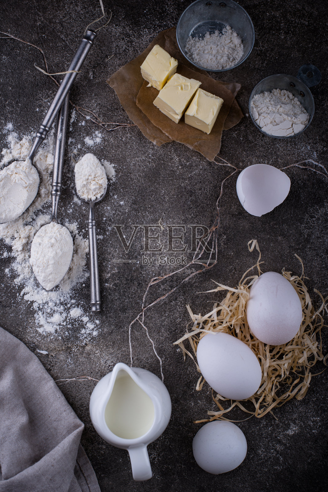 小麦粉上暗。烘焙的背景照片摄影图片