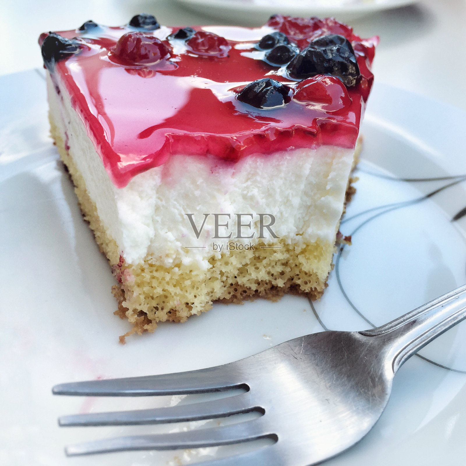 盘子里的蛋糕和叉子特写照片摄影图片