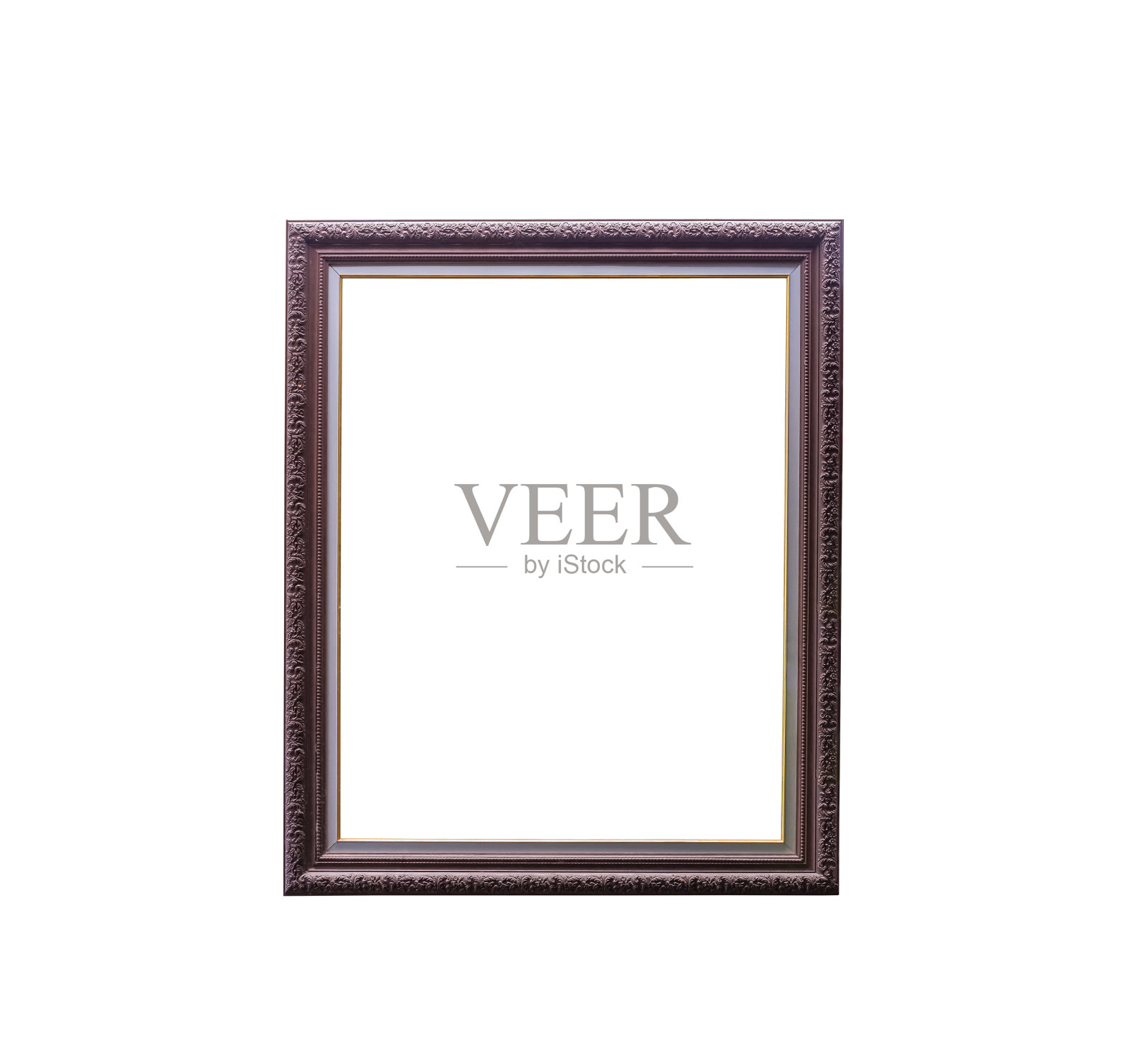 古老的复古空白木雕画垂直框架孤立在白色的背景与剪辑路径照片摄影图片