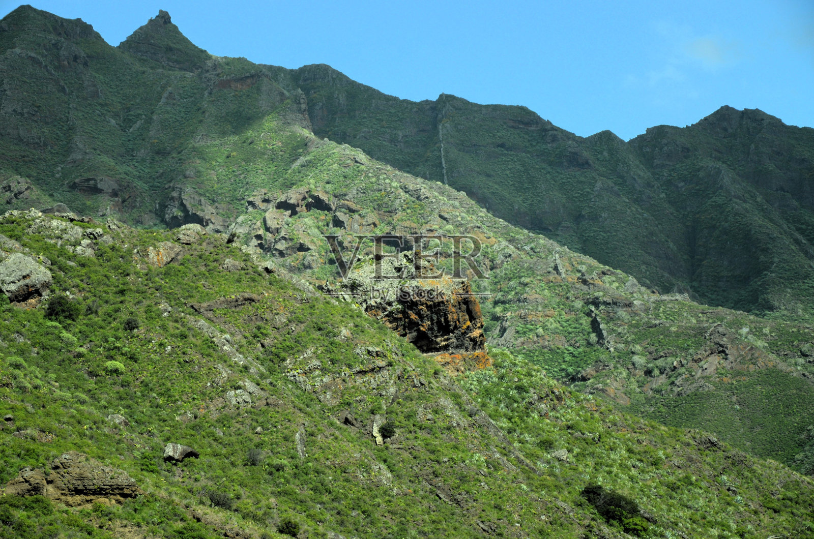 加那利群岛特内里费岛阿纳加乡村公园的热带山脉照片摄影图片