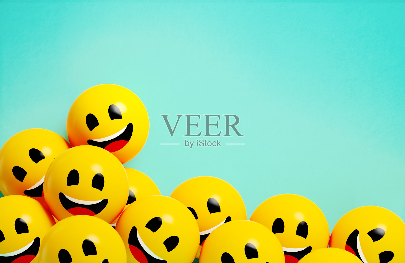 黄色球体纹理与蓝色背景的笑脸表情符号照片摄影图片