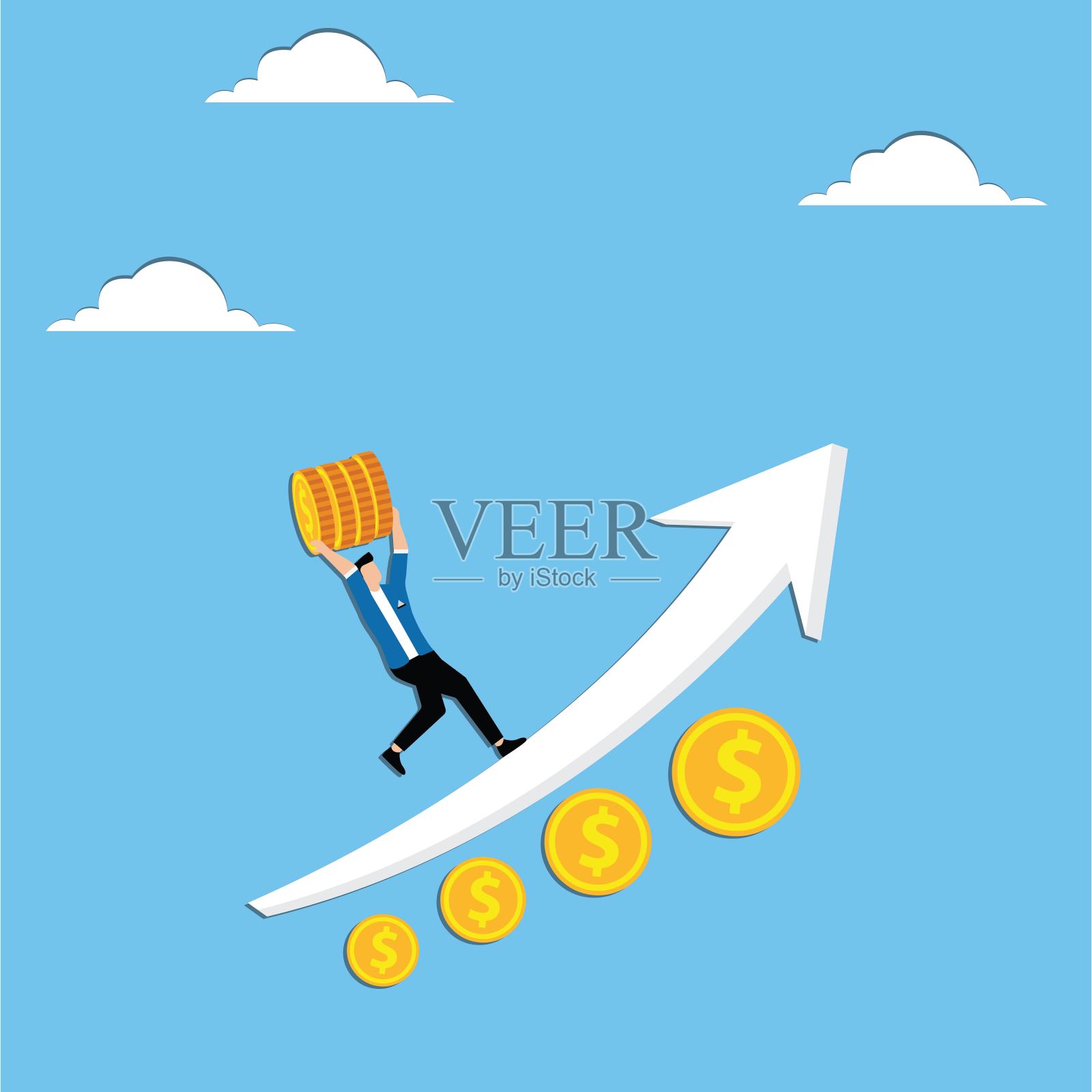 人沿着长箭携带硬币插画图片素材