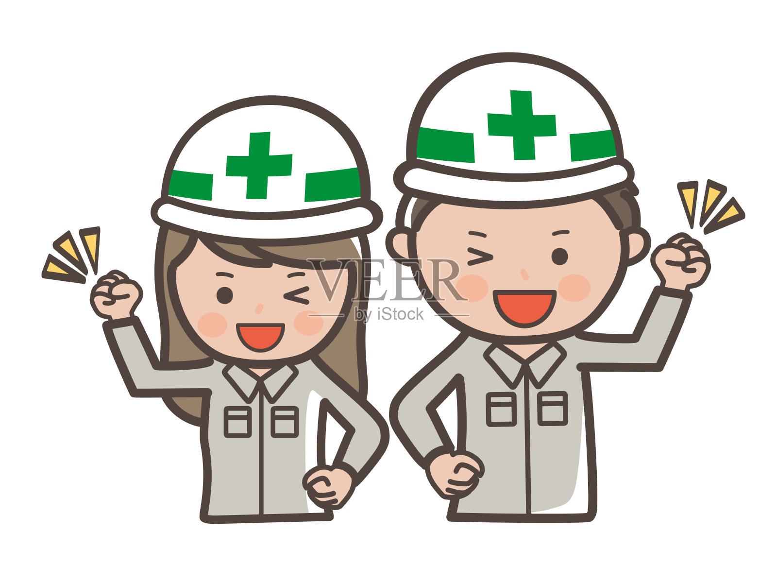 举着拳头泵的男性和女性建筑工人的插图插画图片素材