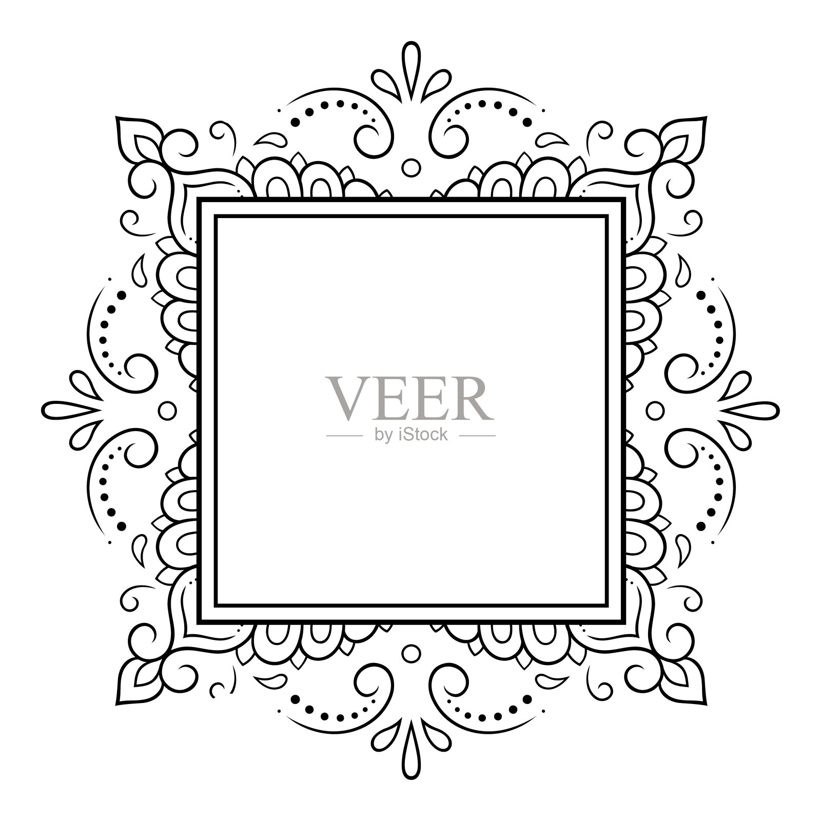 东方传统的框架。风格化的指甲花纹身装饰图案装饰封面的书，笔记本，棺材，杂志，明信片和文件夹。手绘风格的花边。插画图片素材