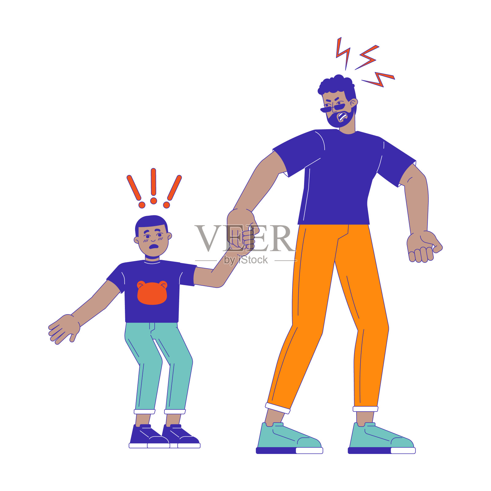 大吼大叫的父亲带着紧张的孩子插画图片素材