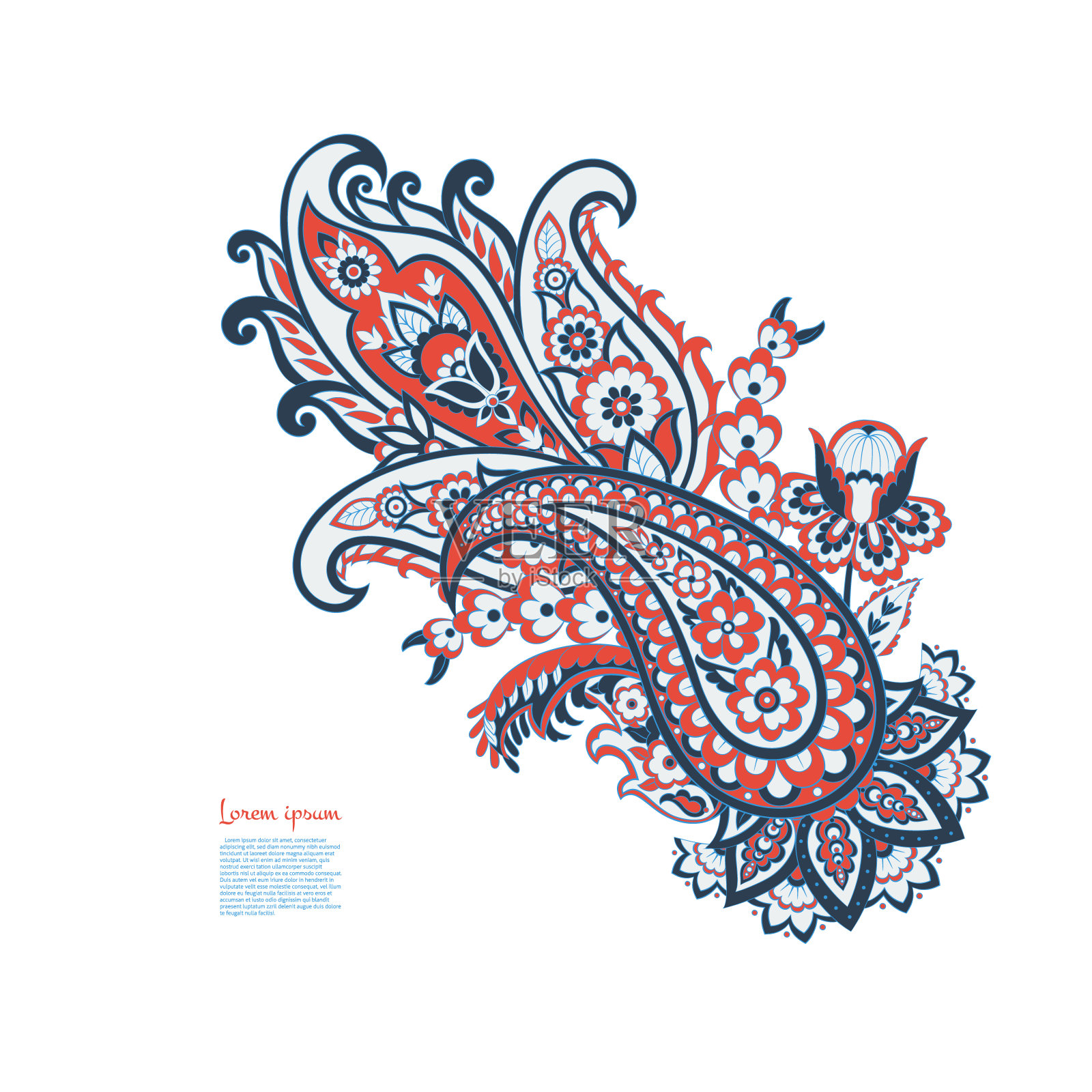 佩斯利矢量孤立图案。复古花卉插画插画图片素材