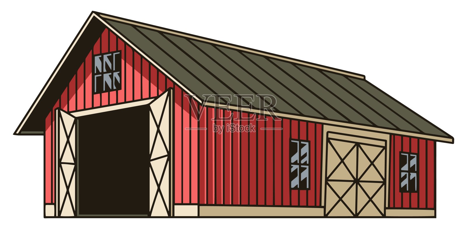 农场机库彩色复古标识插画图片素材