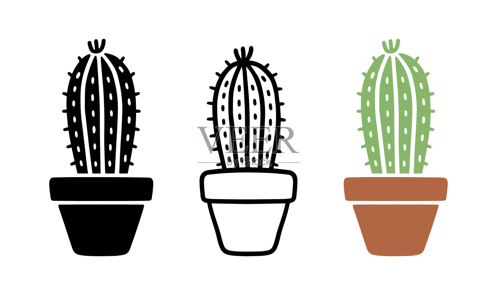 一组仙人掌的卡通涂鸦，矢量，插图。插画图片素材