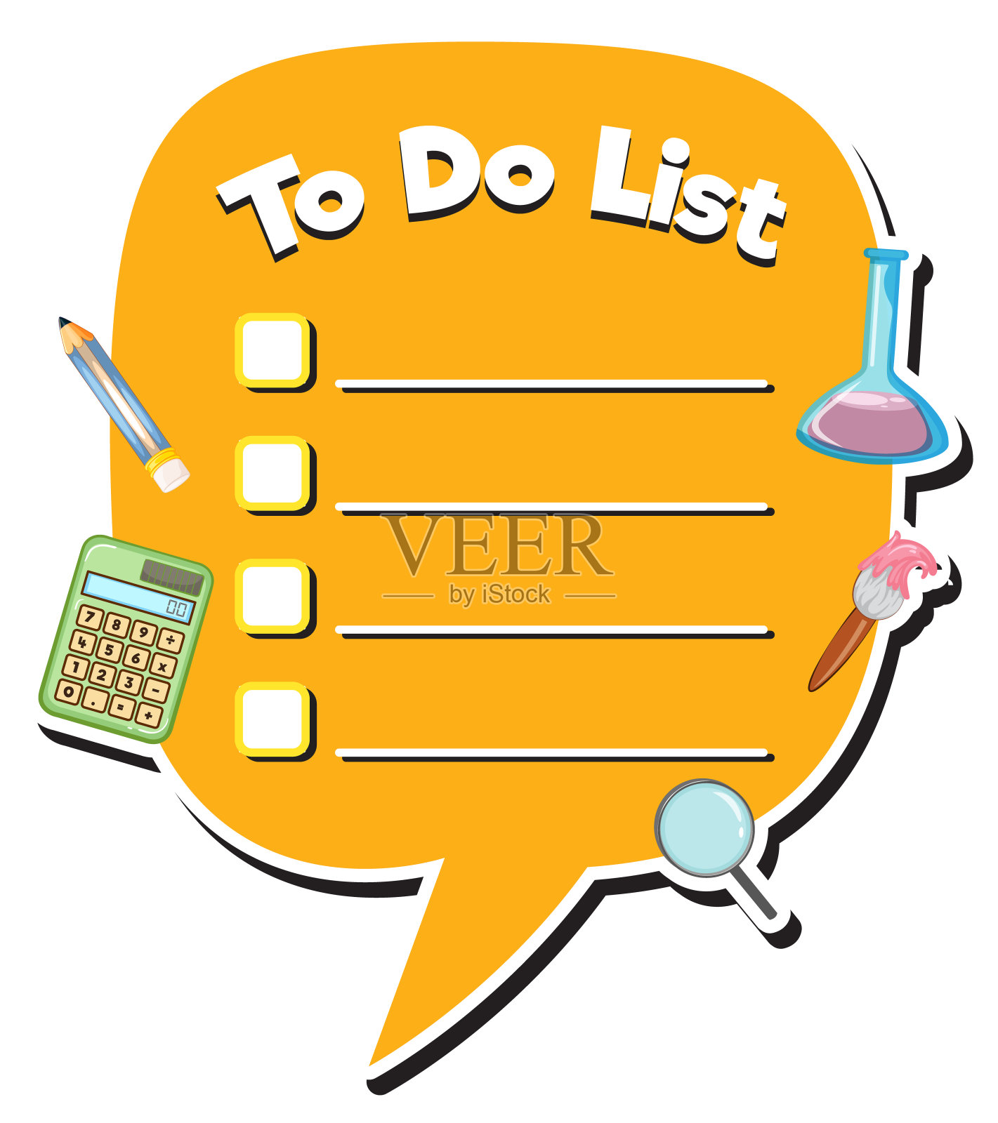 明亮的待办事项列表与各种图标插画图片素材