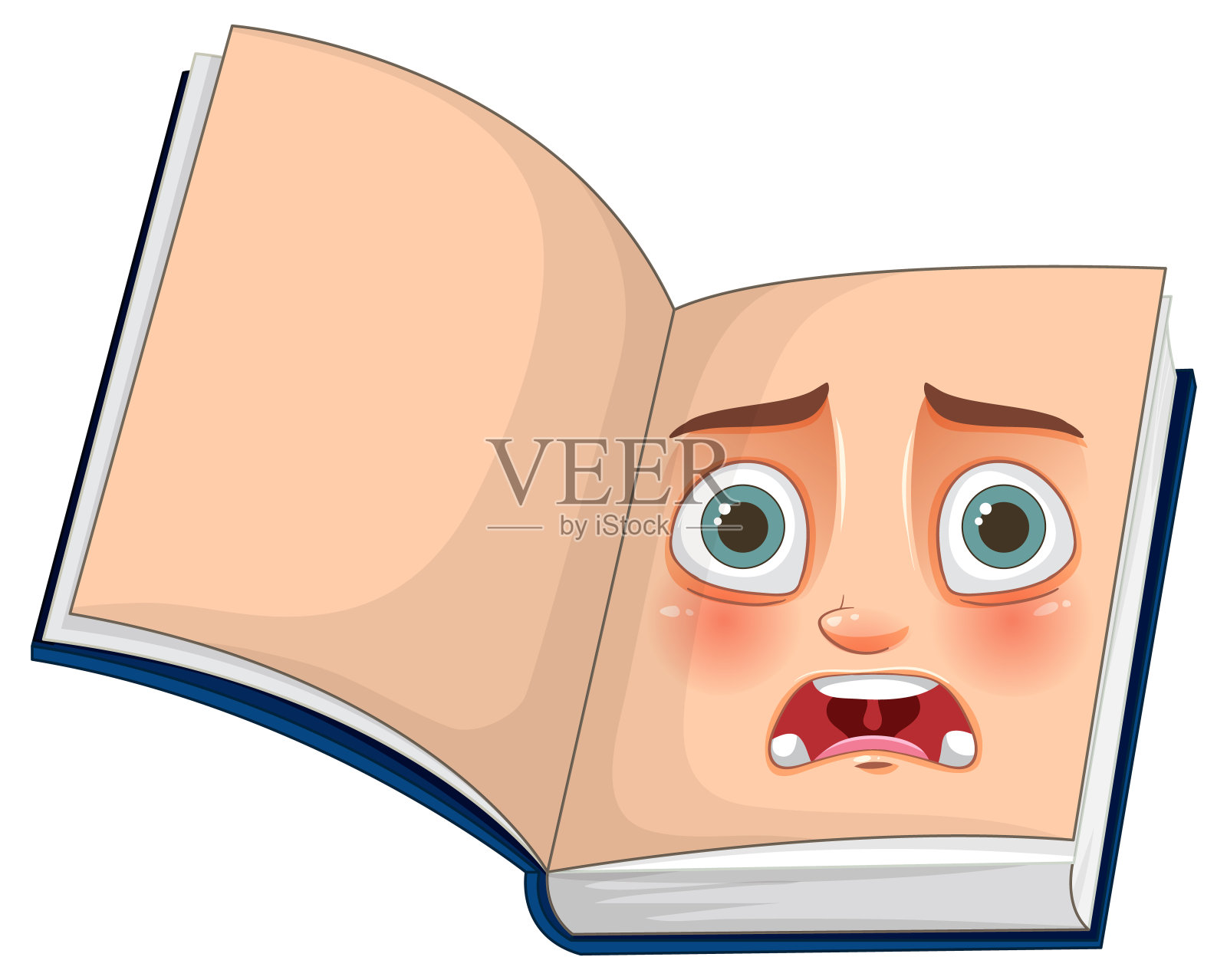 一本打开的书，脸上带着恐惧插画图片素材