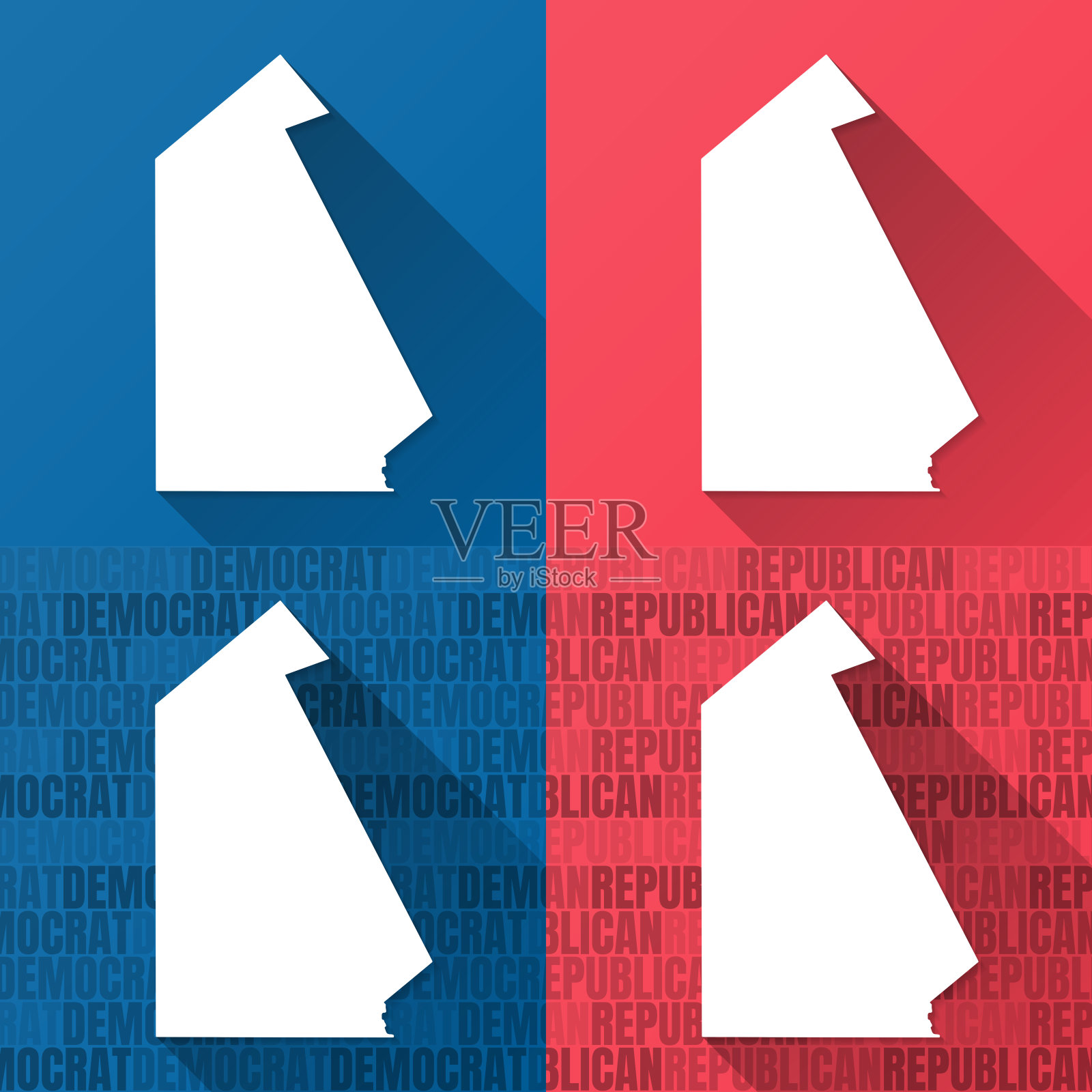 住在德克萨斯州的橡树县。蓝色和红色背景的地图插画图片素材