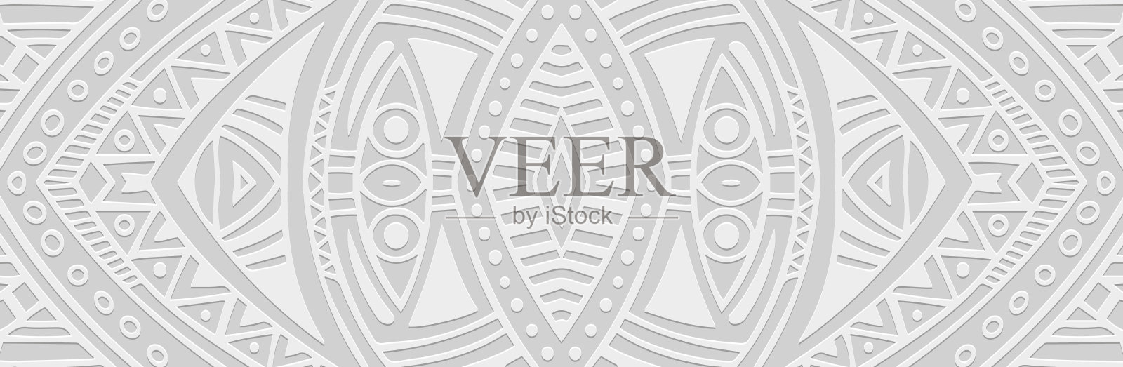 横幅、封面设计。浮雕几何独特的波西米亚3D图案在一个白色的背景，浮雕。民族装饰品，阿拉伯花饰，手工制作。东方，亚洲，印度，墨西哥，阿兹特克的异域风情。插画图片素材