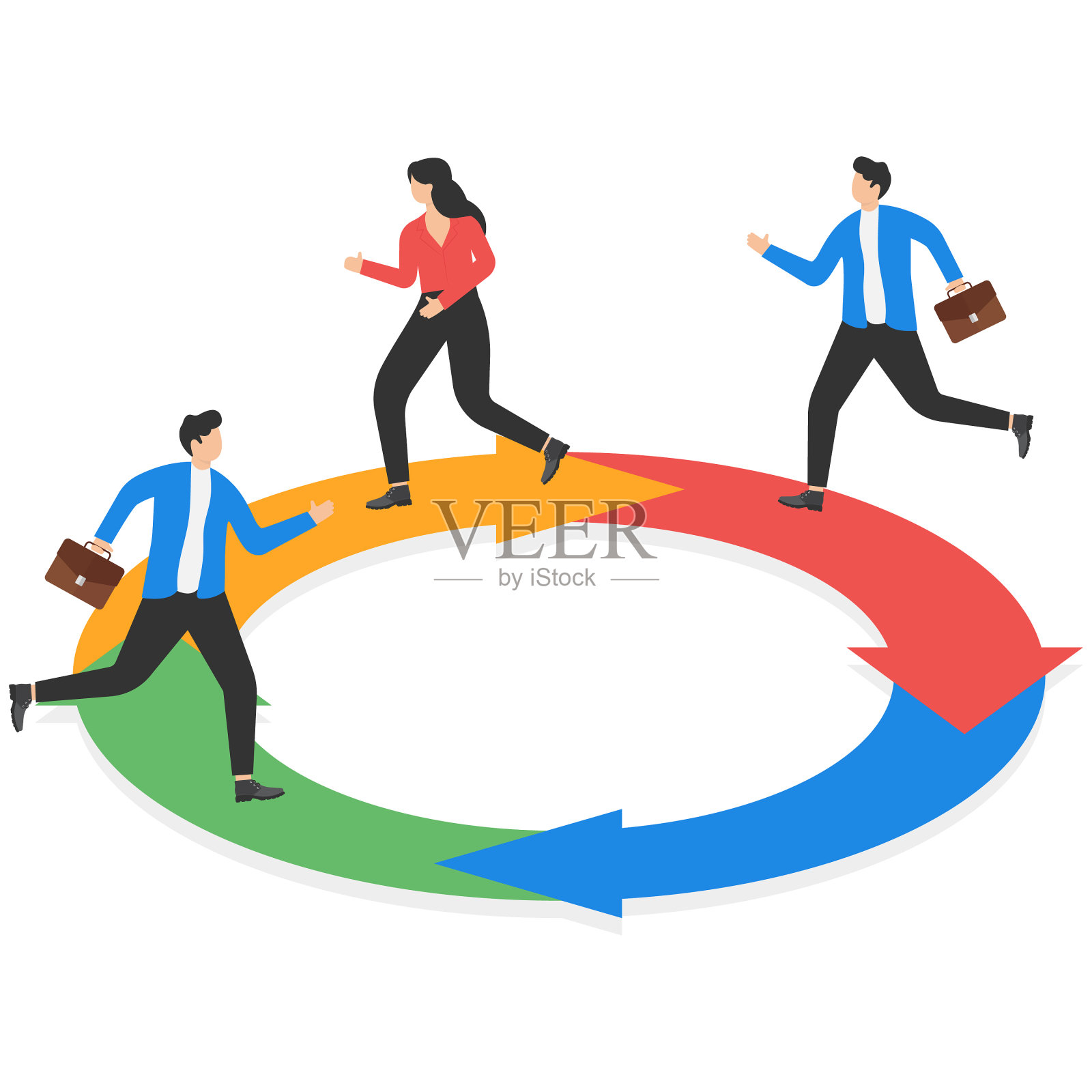 西装革履的男士们坐在桌子旁，插画图片素材