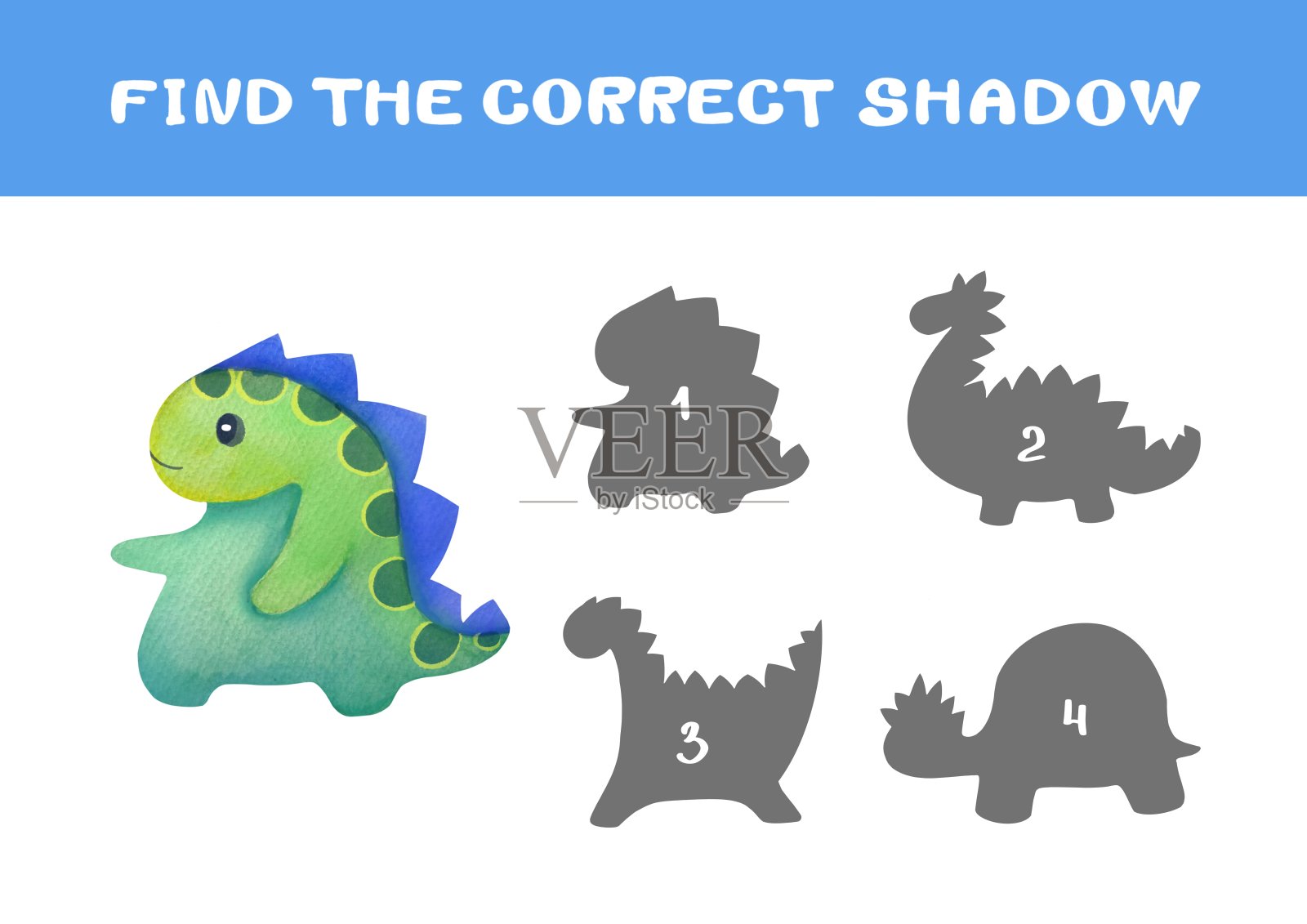 教育逻辑匹配游戏找到正确的恐龙影子插画图片素材