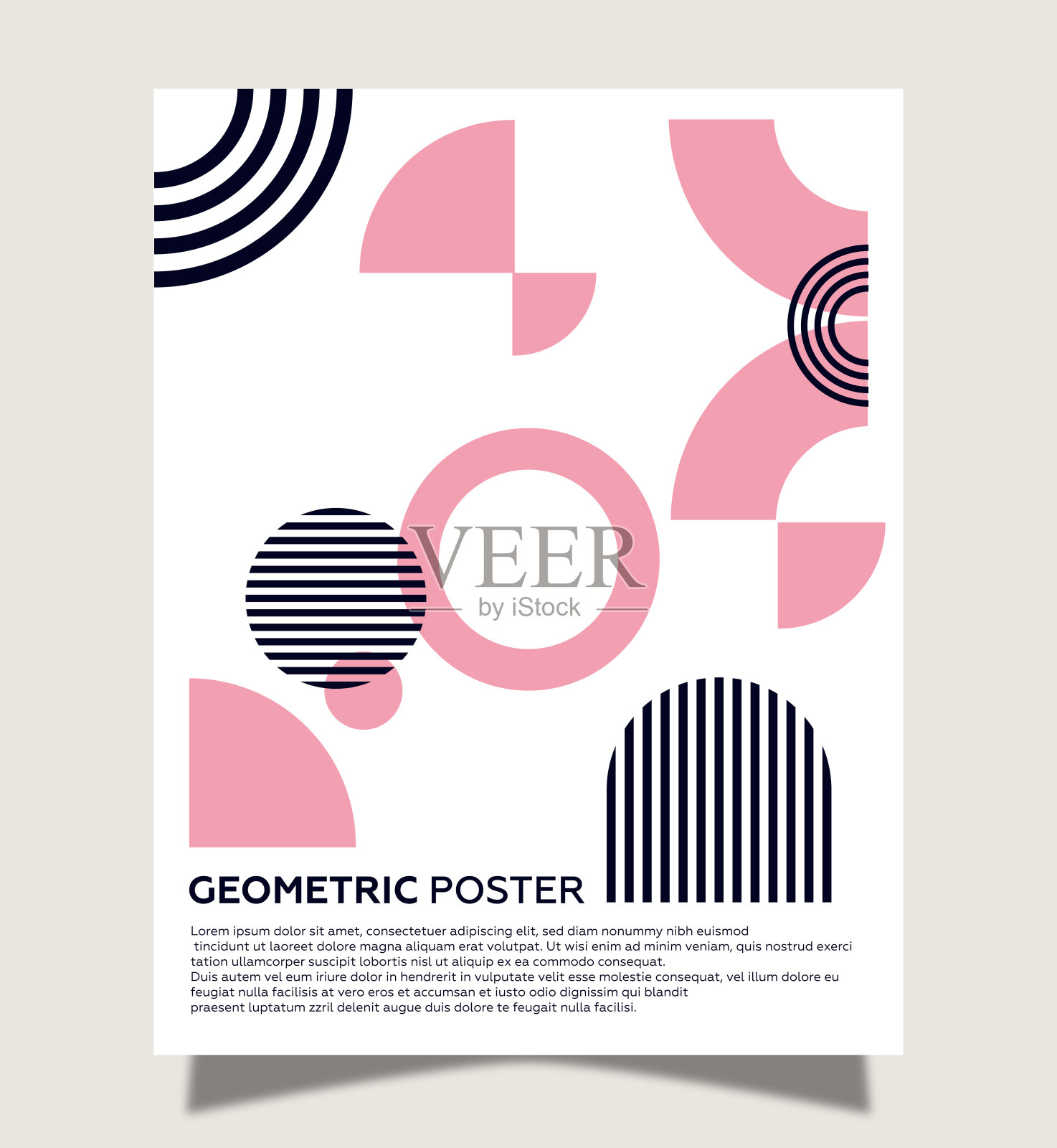 具有抽象几何背景的海报。粉红色和深蓝色插画图片素材