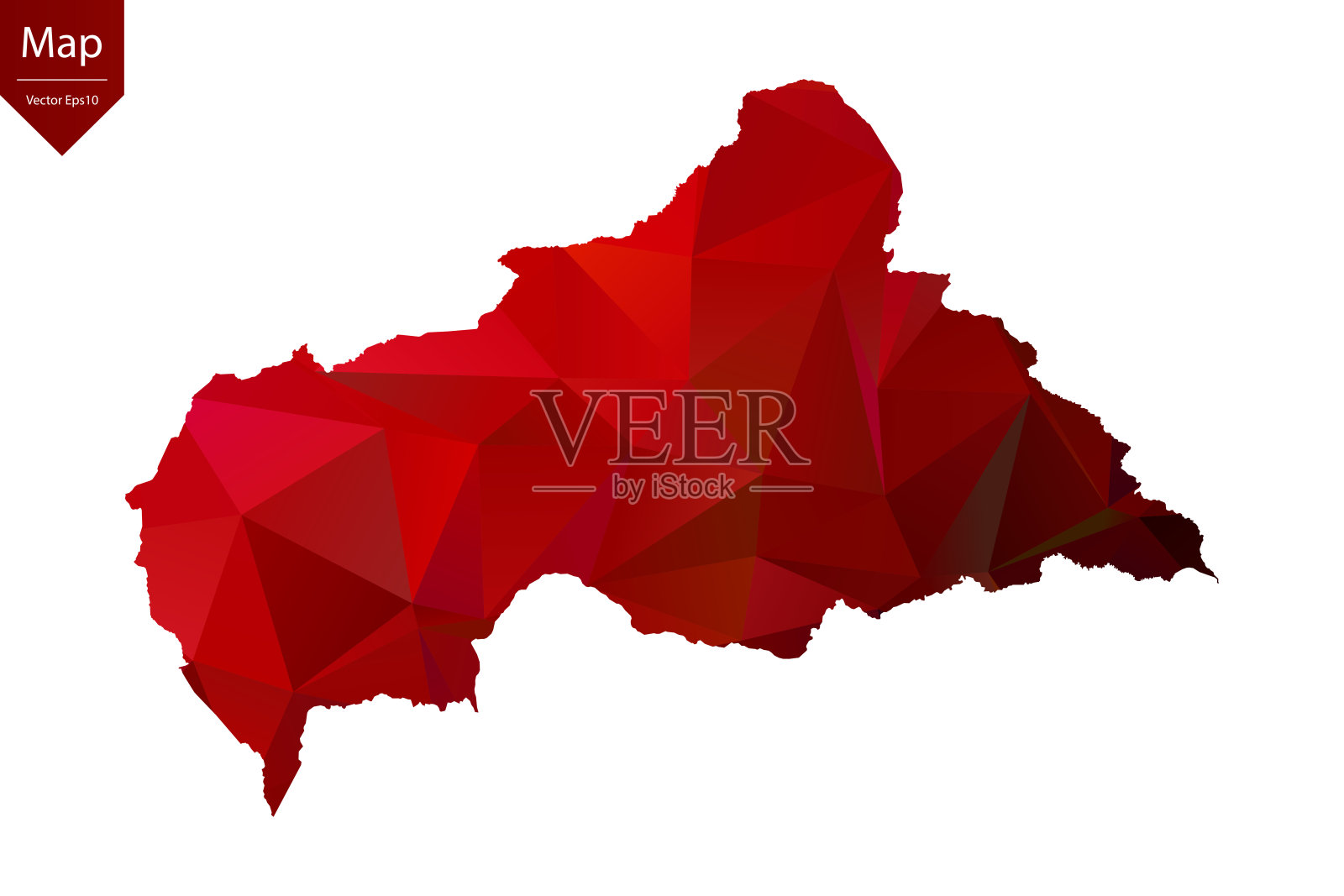 中非共和国地图-红色几何皱褶三角形，多边形设计为您。插画图片素材