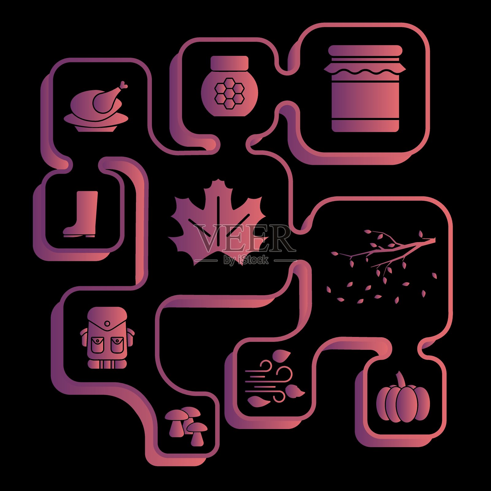 秋天的图标。彩色满秋图标。秋天的象征。彩色插图。插画图片素材