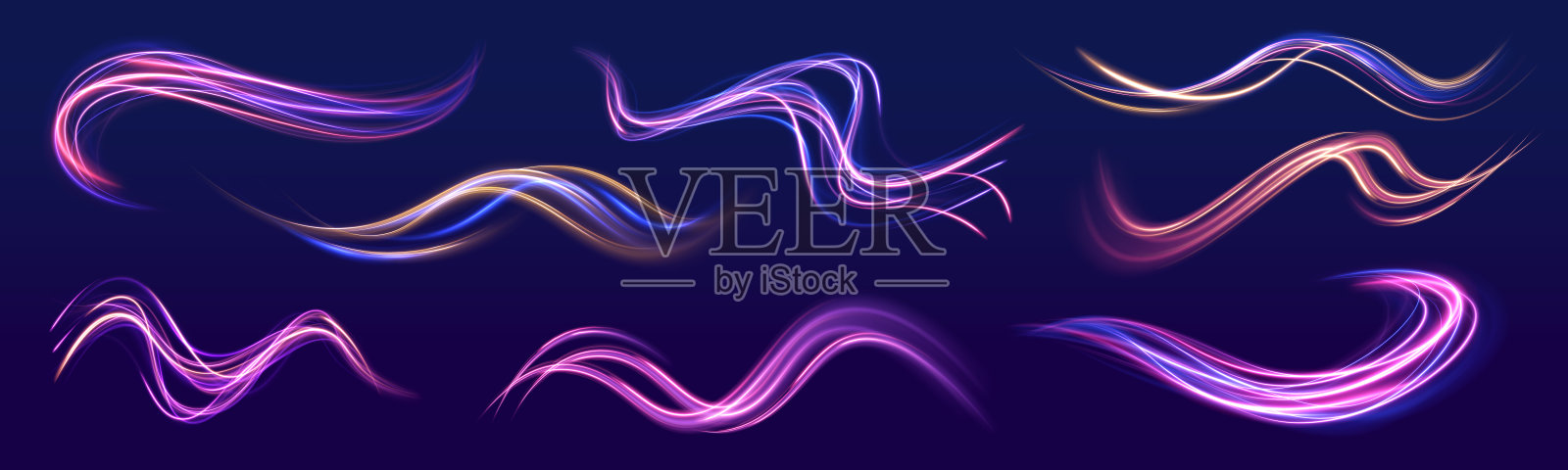 光迹波、火路轨迹线、车灯、光纤、白炽曲线旋转插画图片素材