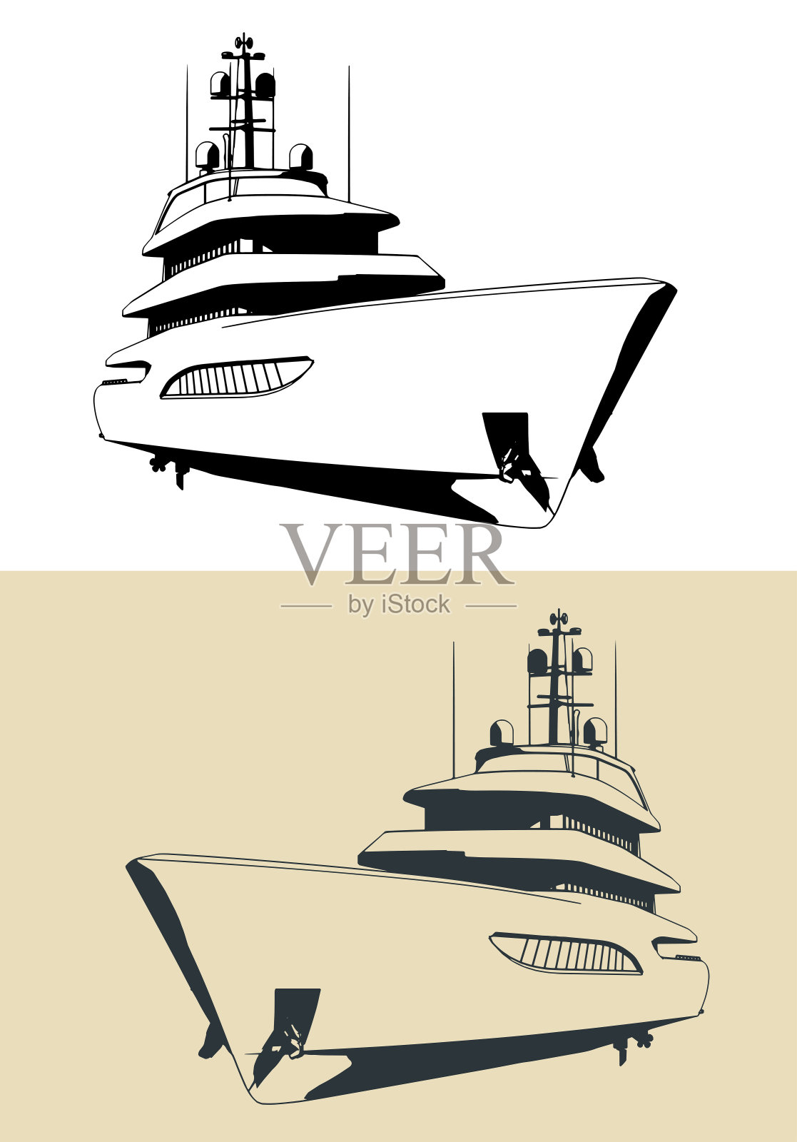 大型超级游艇风格化的插图插画图片素材