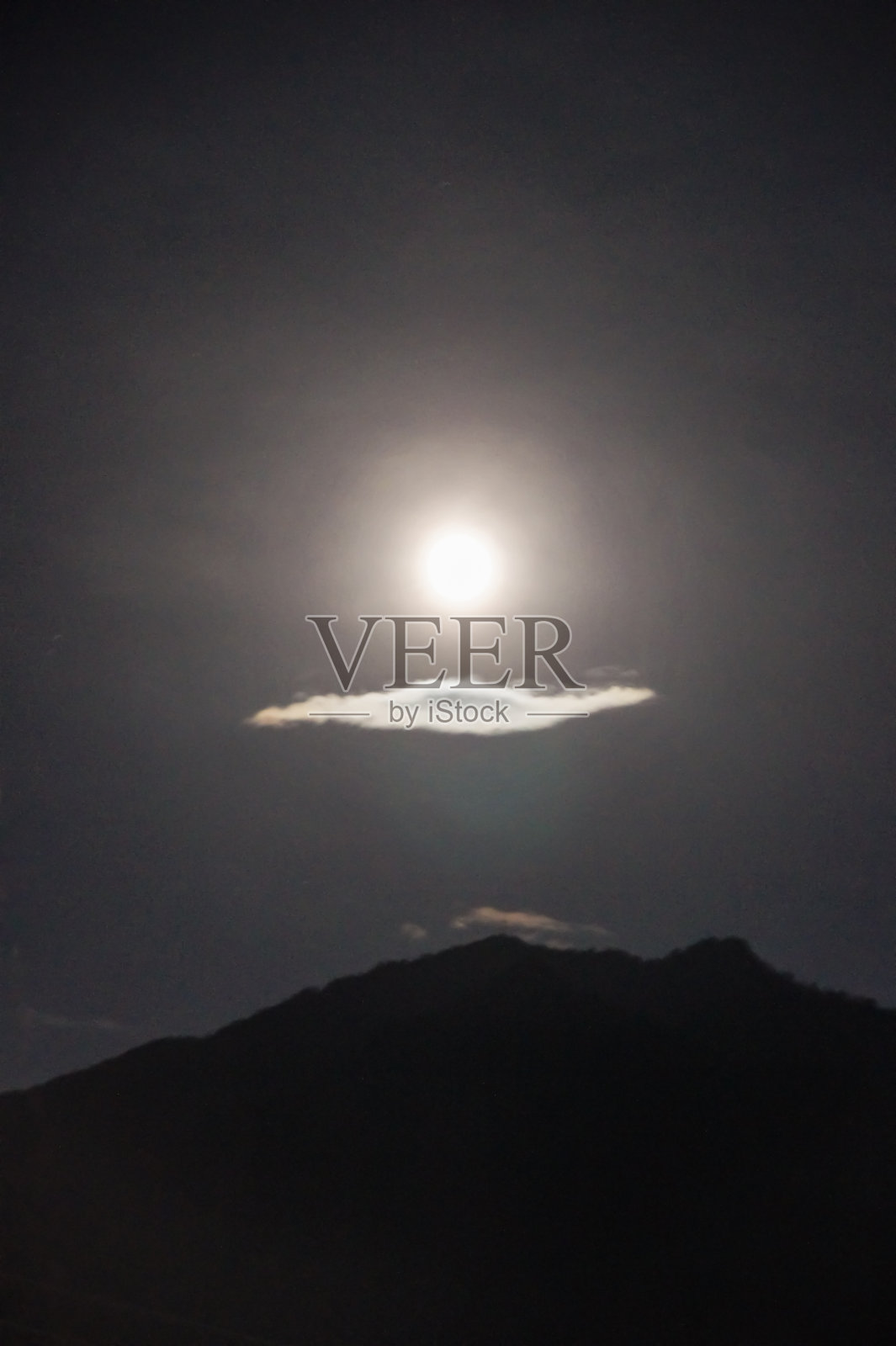 山峰上的满月。照片摄影图片