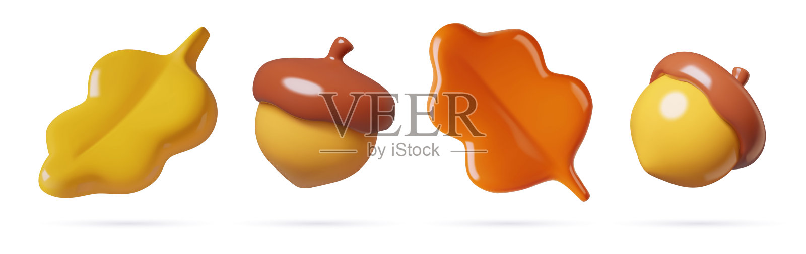 3d橡子和橡树叶插画图片素材