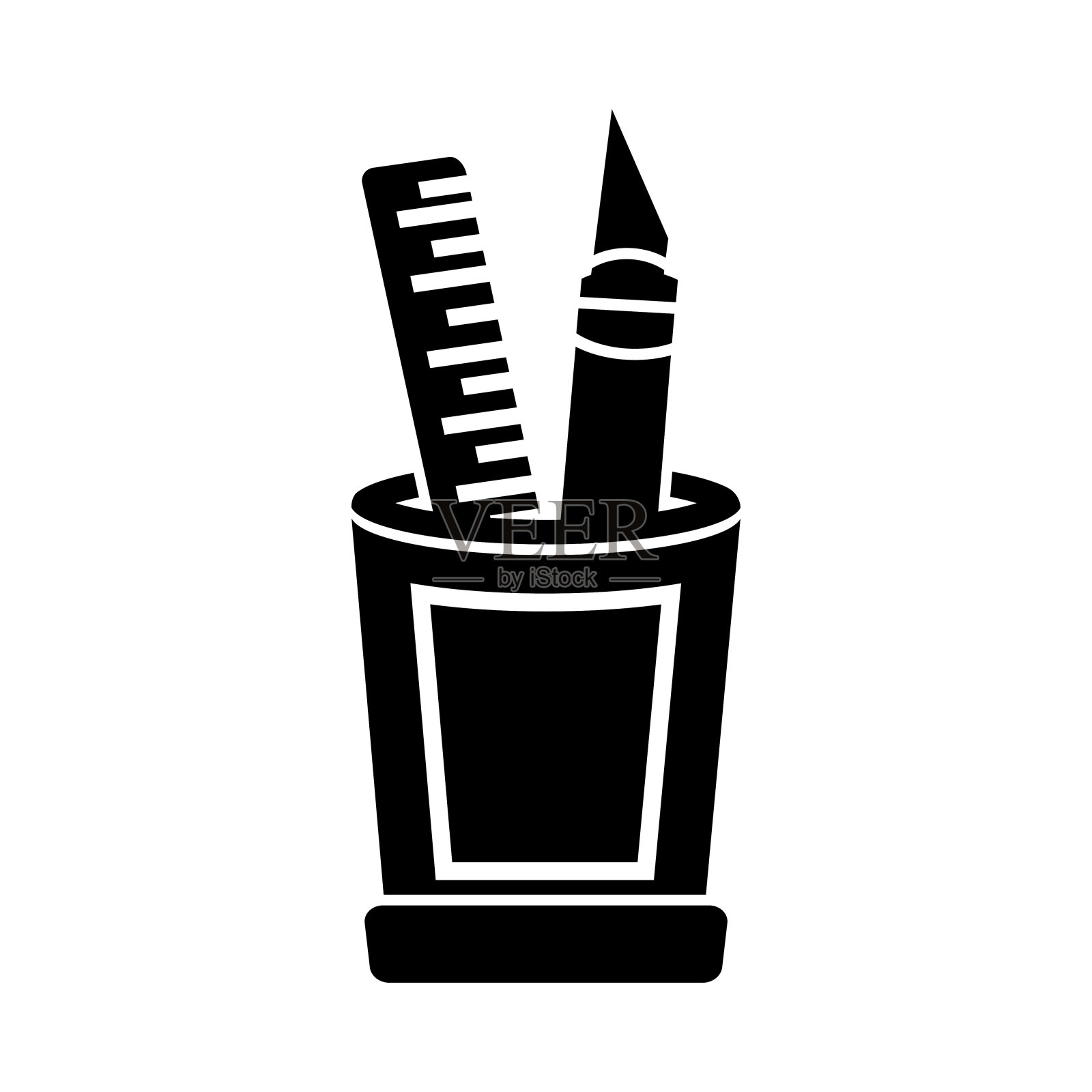 钢笔，铅笔，笔筒，尺子，刻度，笔筒图标插画图片素材