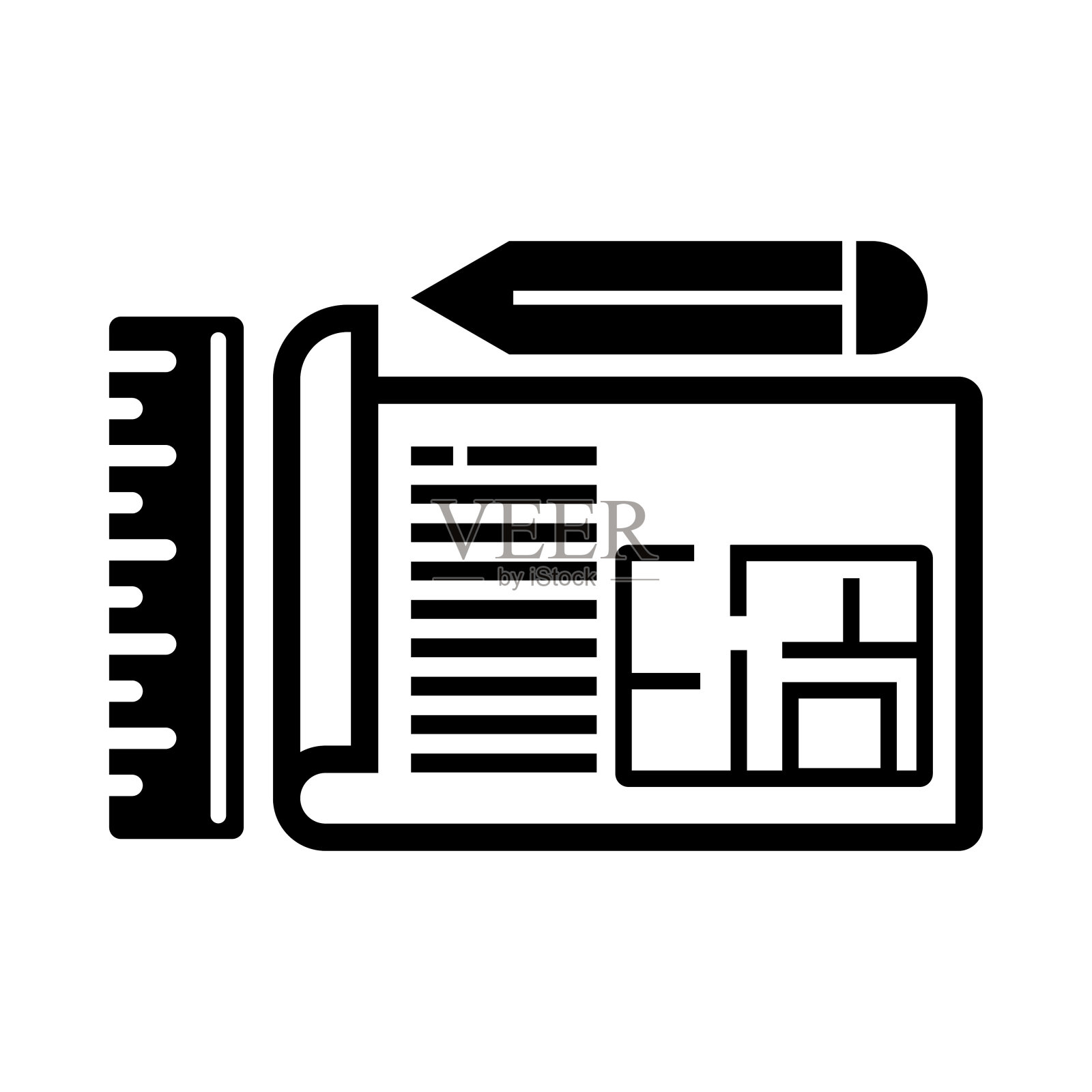 平面图，建筑平面图，比例，铅笔，尺子，规划图标插画图片素材