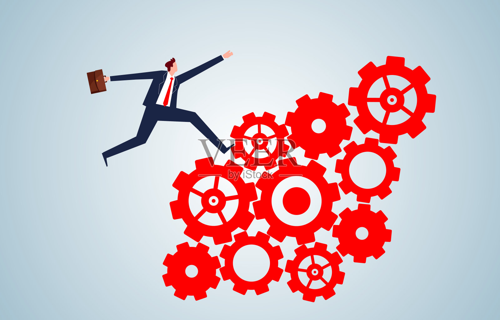 良好的运行状态，良好的精神和身体状况，提高或完善自己，商人一贯运行在一个良好的齿轮堆插画图片素材