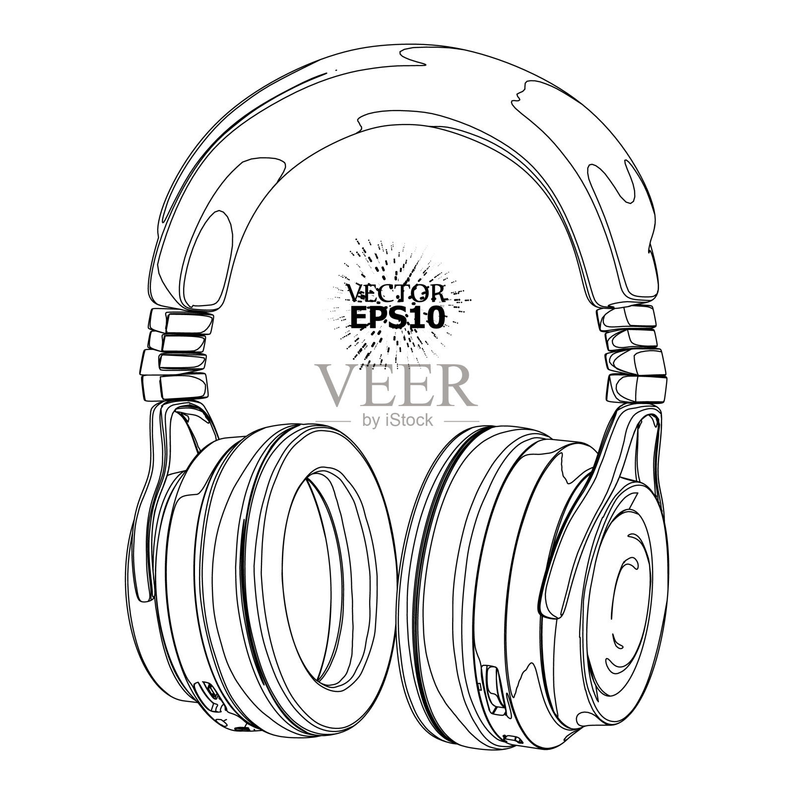 抽象说明耳机听音乐在半色调在一个白色的背景。线的艺术。矢量插图。插画图片素材