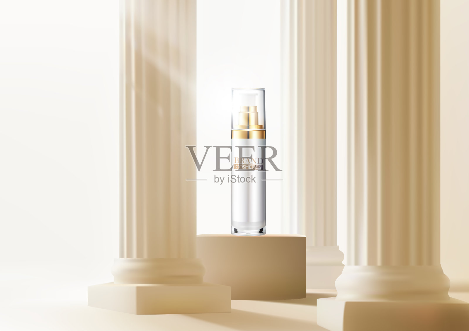 美容化妆品模型。希腊多立克圆柱。矢量美容设计插画图片素材