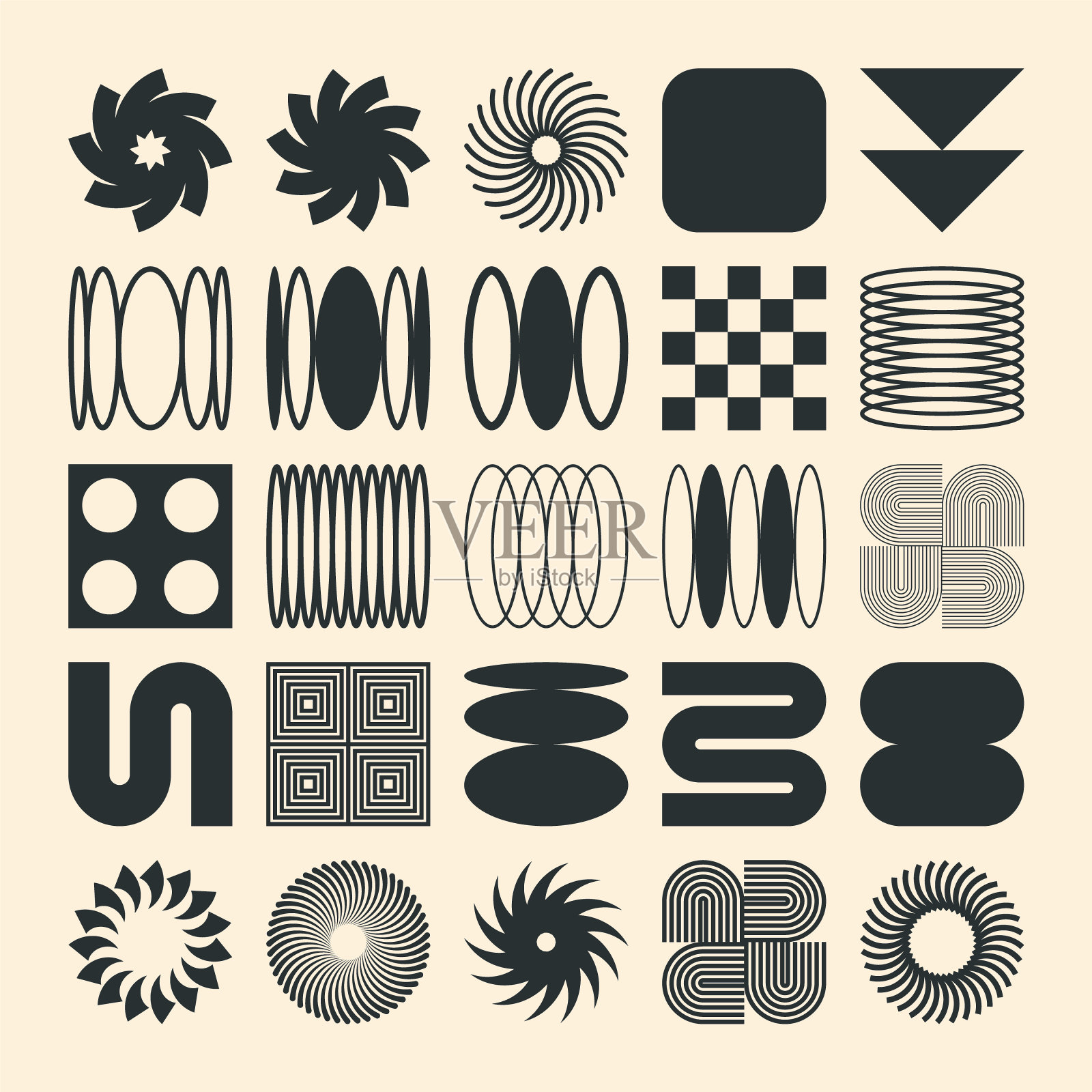 野兽派的几何形状，现代的符号。简单的原始元素和形式。复古的设计，时尚的当代极简风格，y2k。矢量图插画图片素材