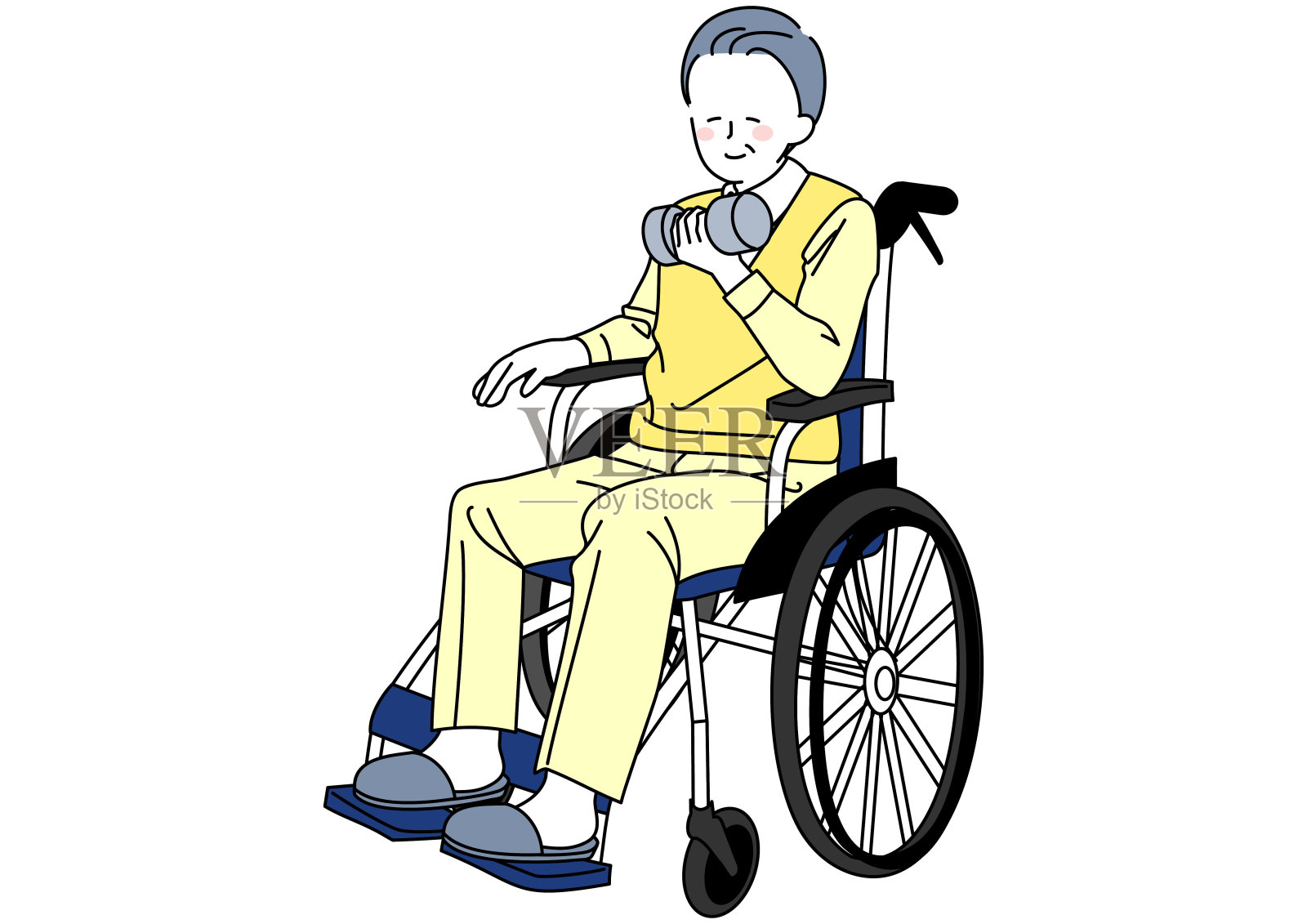 老人坐在轮椅上用哑铃做力量训练插画图片素材