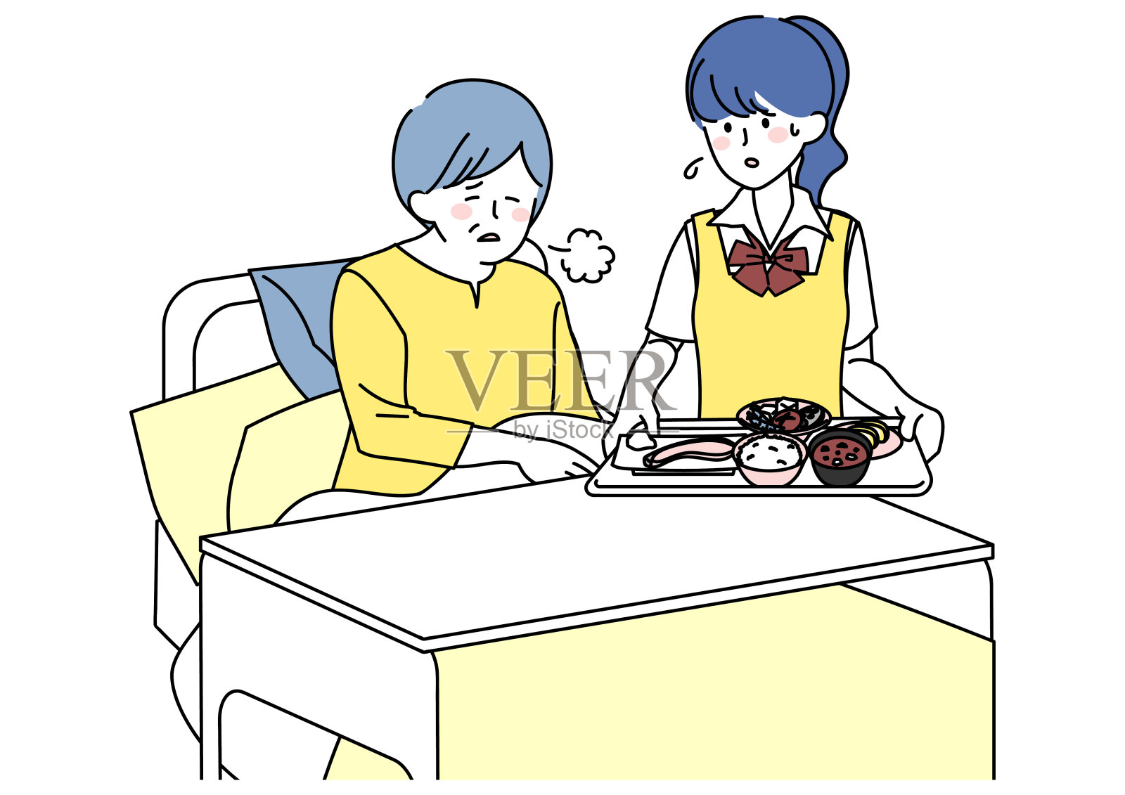 拿着食物的高中女生插画图片素材