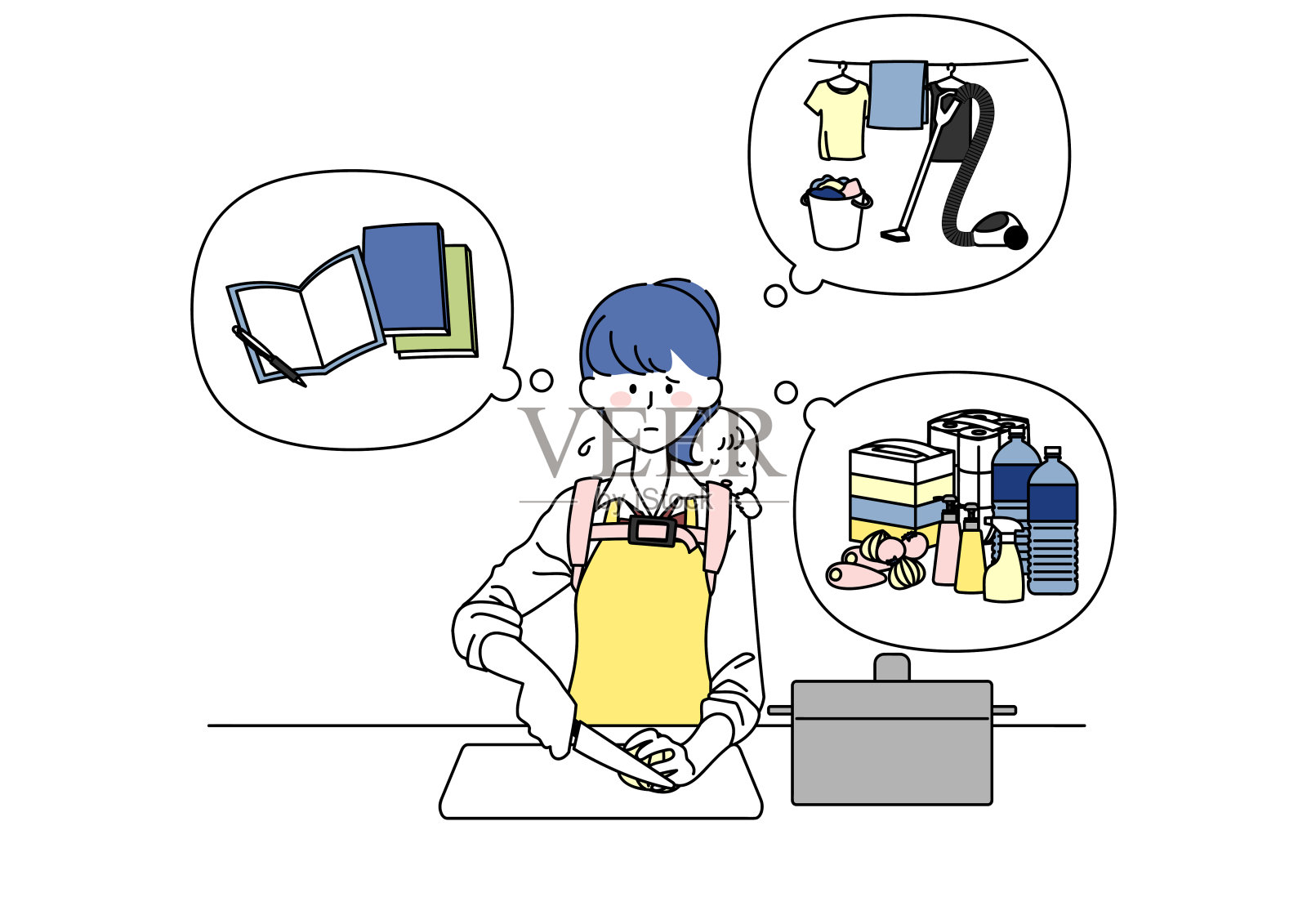 忙于家务的高中女生插画图片素材