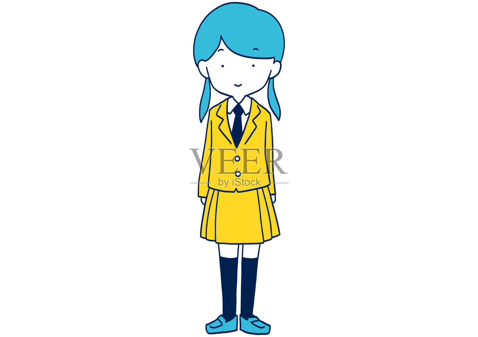 站得笔直的高中女生插画图片素材